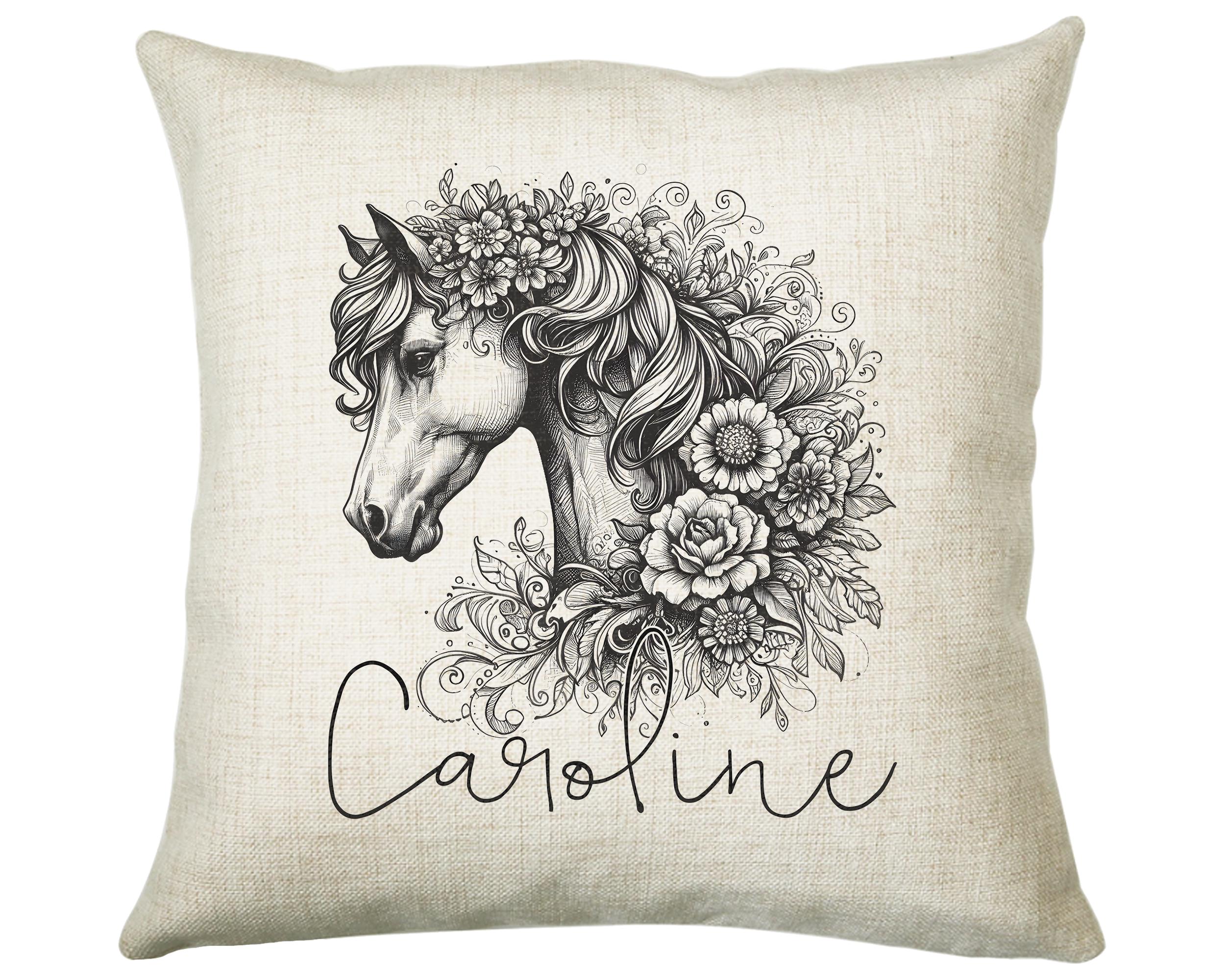 Personalised Horse Lover Cushion Gift Printed Name Design - Cushion Throw Pillow Gift For Boys Nursery Bedroom Birthday Gift G015