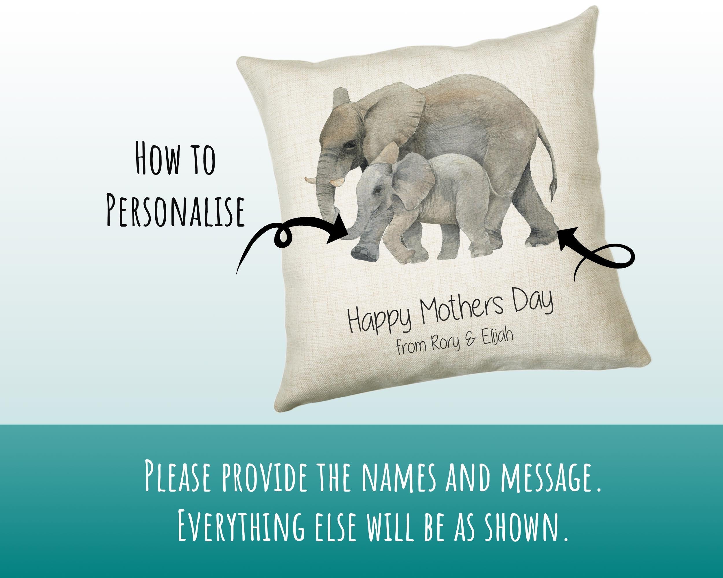 Personalised Elephant Mothers Day Mum Cushion Gift - Safari Theme Throw Pillow From Kids Son Daughter Girl Boy Mummy Mother CS128