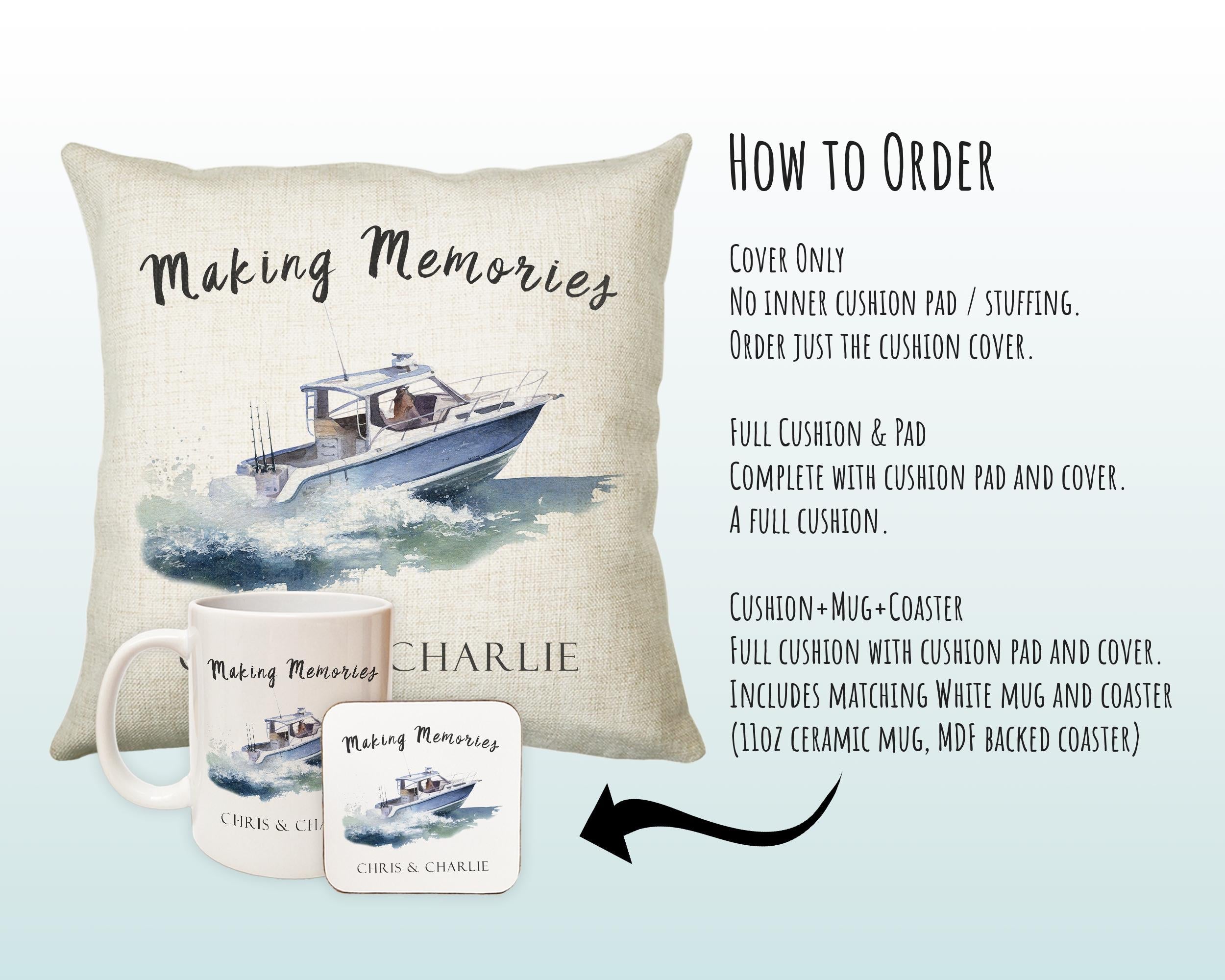 Personalised Boat Cushion Gift Making Memories Printed Name Watercolour Design Cushion Throw Pillow Gift For Him Her Christmas Gift CS370