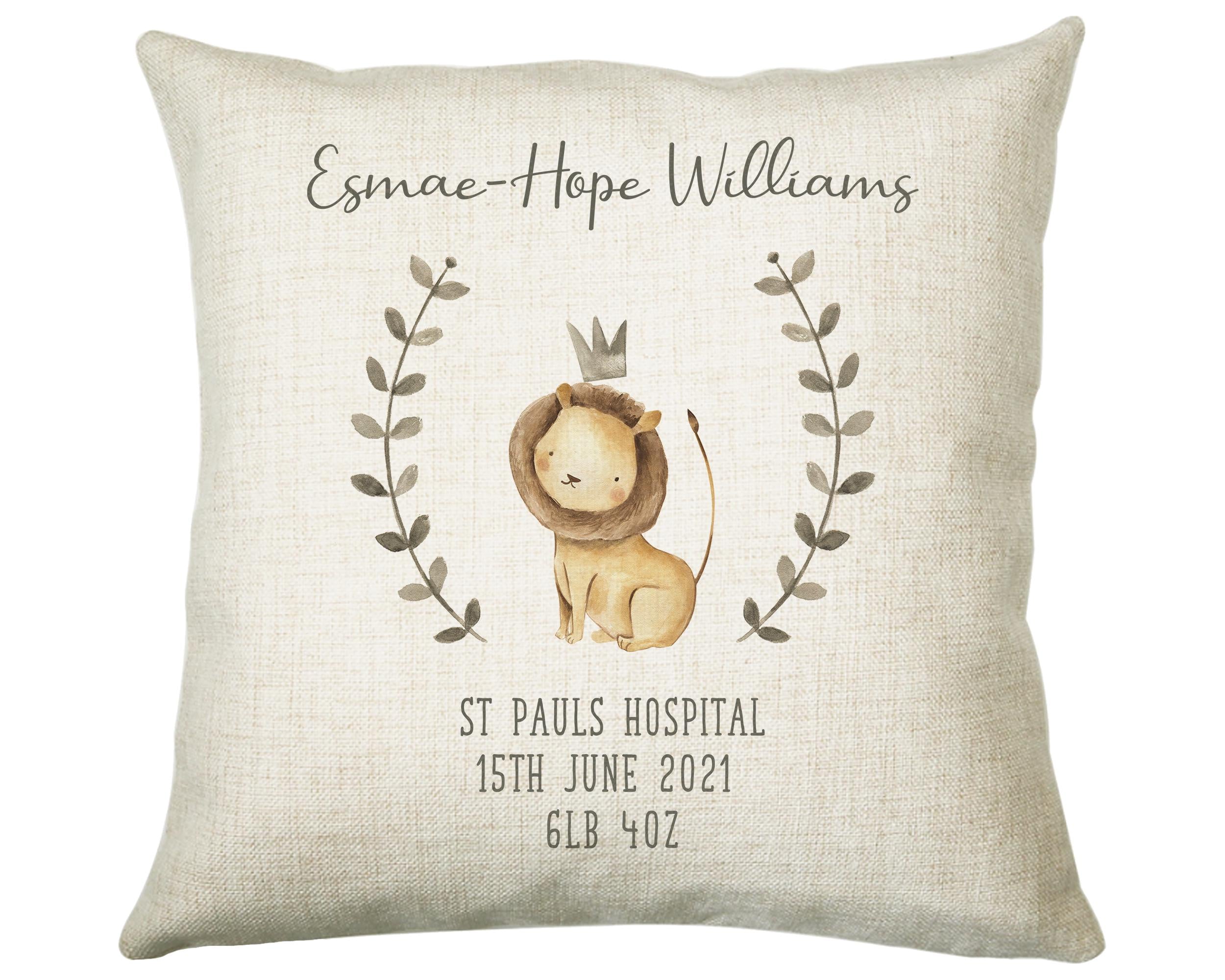 Personalised Baby Cushion New Baby Safari Theme Gift Printed Name Design - Pillow Gift For Girls Boys Nursery Bedroom Decor Gift CS235