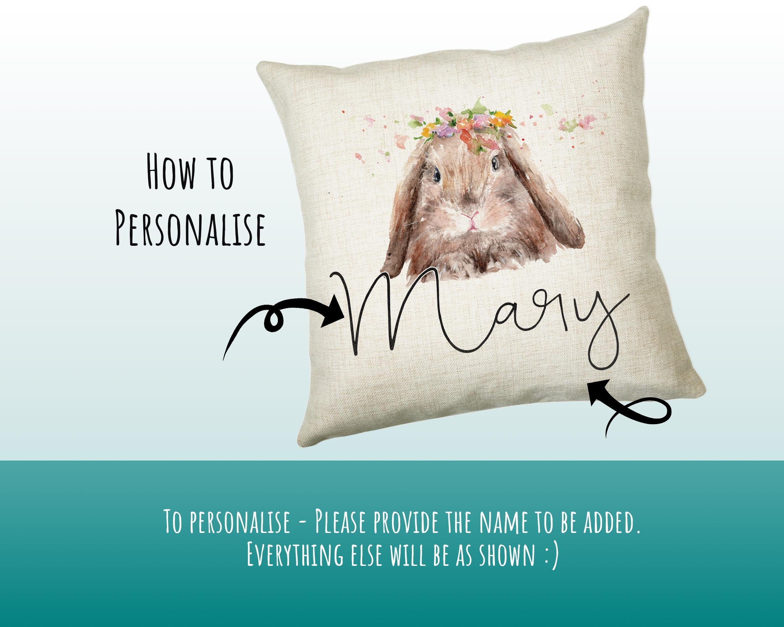 Personalised Bunny Rabbit Cushion Gift Printed Name Design - Cushion Throw Pillow Gift For Mum Friend Bedroom Birthday Christmas Gift CS068