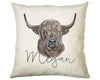 Personalised Highland Cow Cushion Gift Printed Name Design - Cushion Throw Pillow Gift Scottish Cattle Design CS306