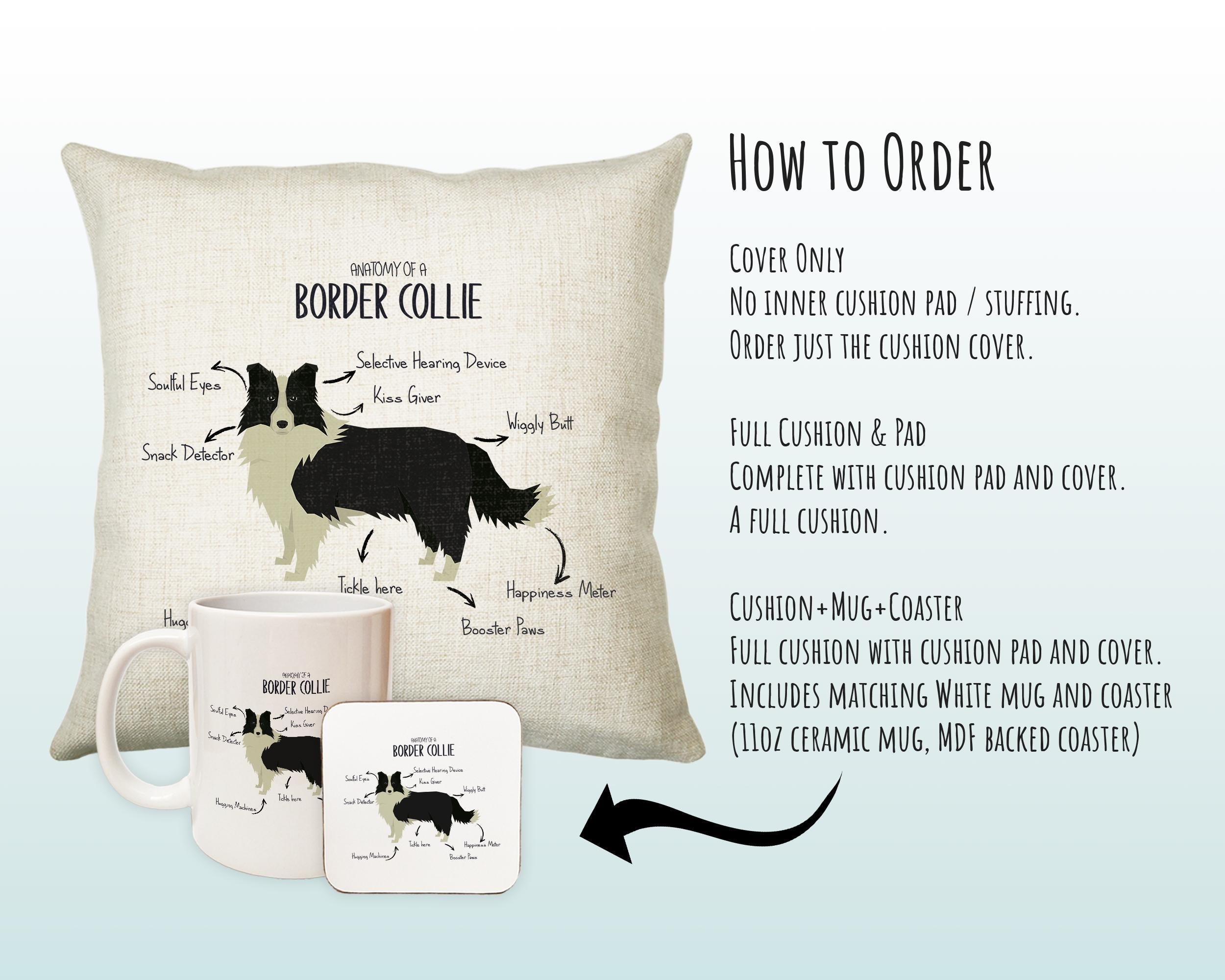Anatomy of a Border Collie Funny Gift For Him Or Her Cushion Pillow Bedroom Decor CS378