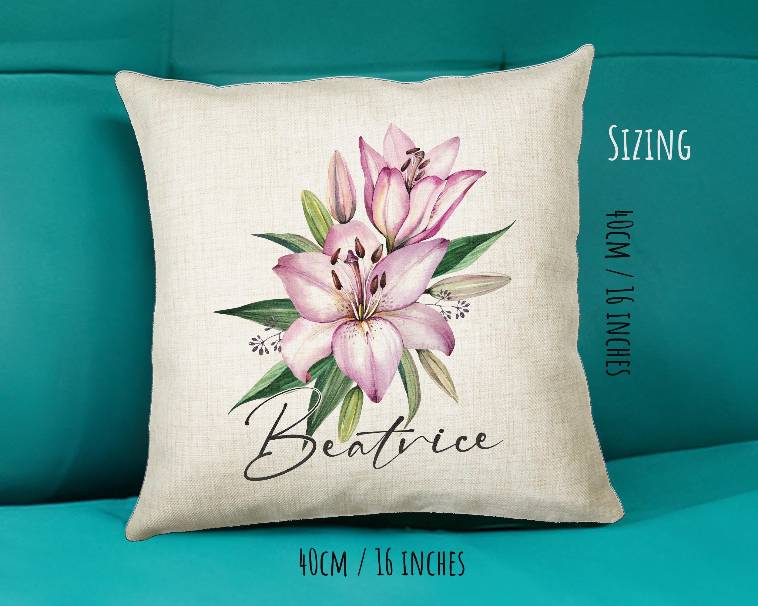 Personalised  Lily Flowers Cushion Gift Printed Name Design - Cushion Throw Pillow Gift For Sitting Room Bedroom Birthday Gift CS491