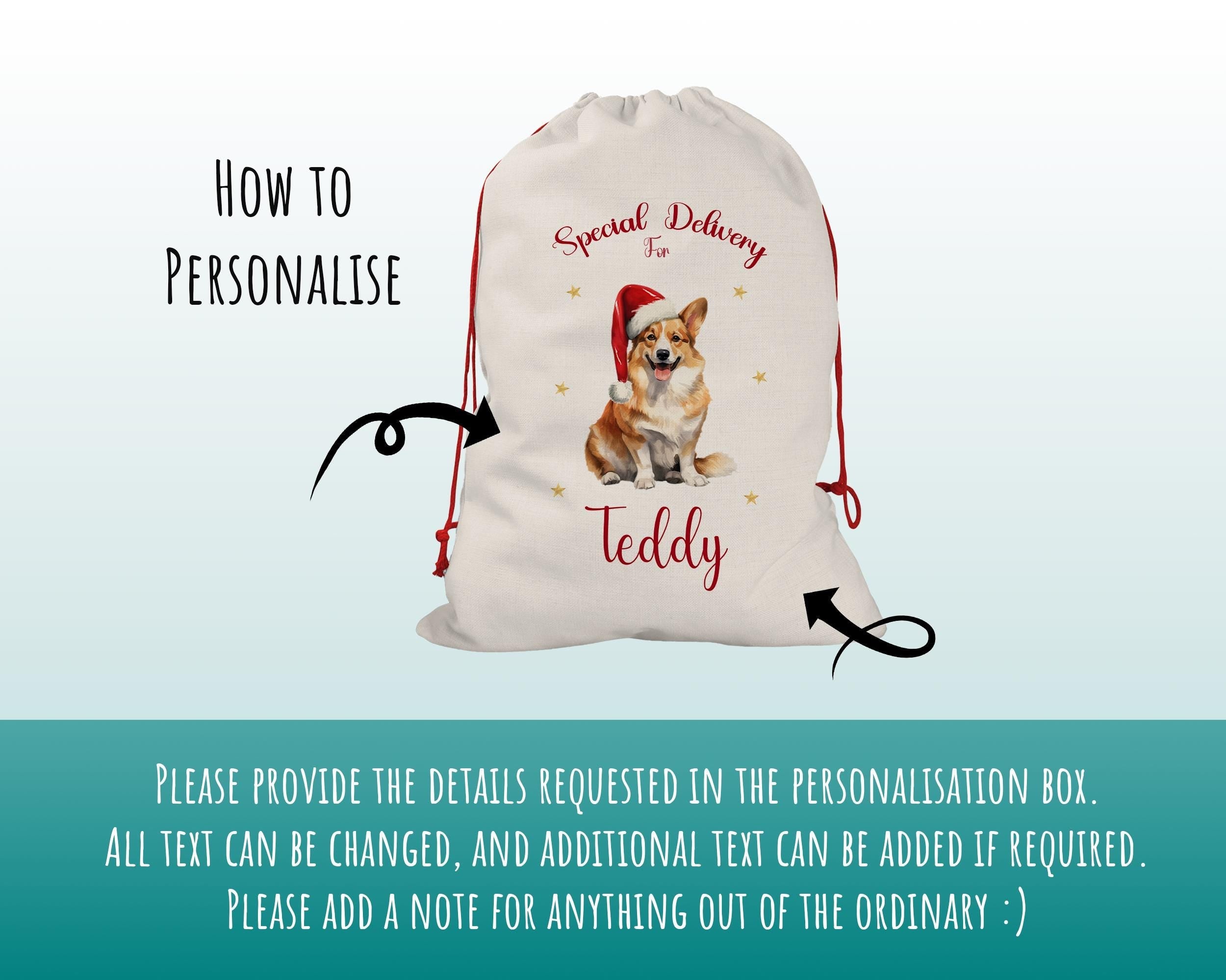 Personalised Pembroke Welsh Corgi Large Christmas Sack - Drawstring Bag for Xmas Presents Christmas Eve Bag Box Decoration for Dogs XS136