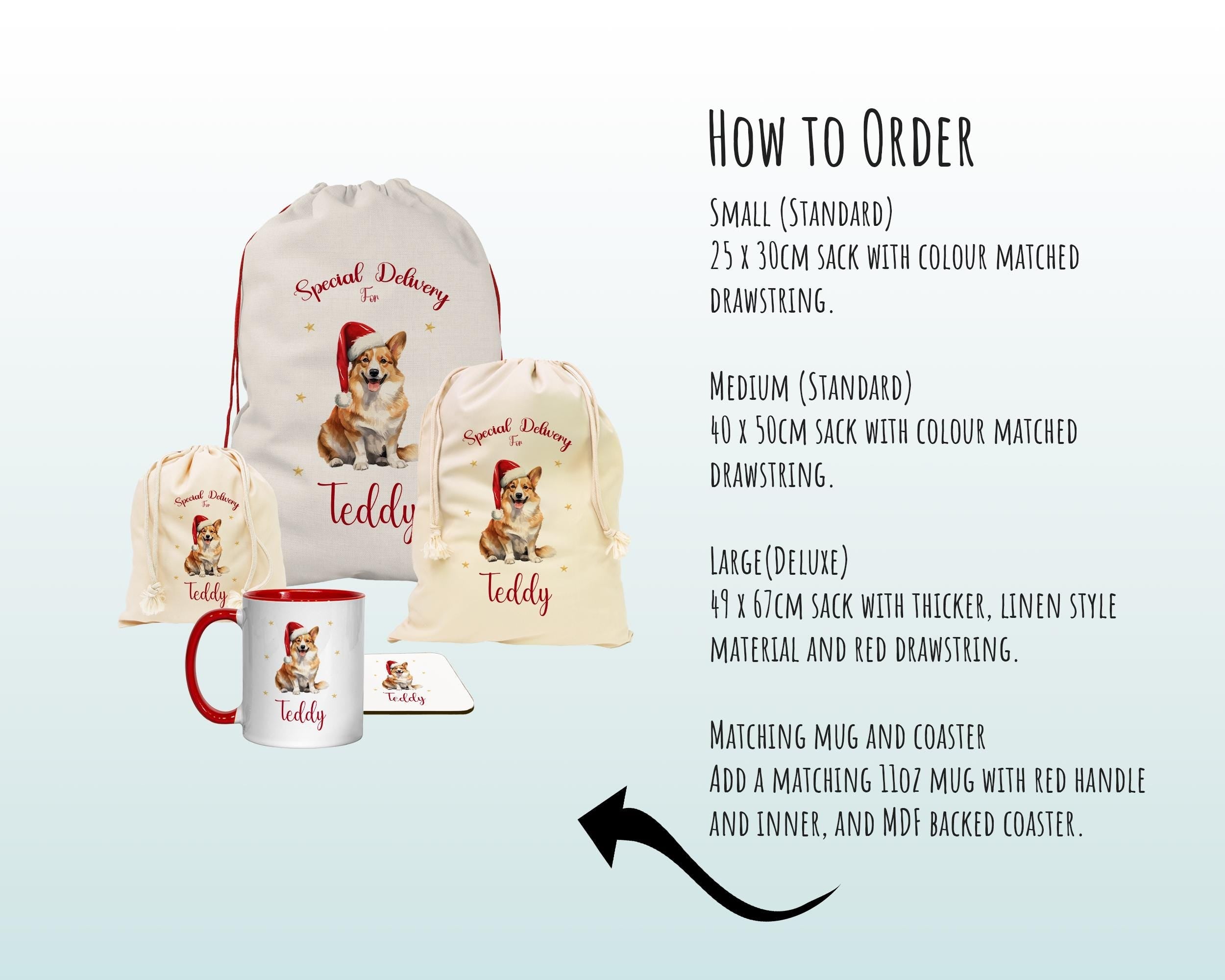 Personalised Pembroke Welsh Corgi Large Christmas Sack - Drawstring Bag for Xmas Presents Christmas Eve Bag Box Decoration for Dogs XS136