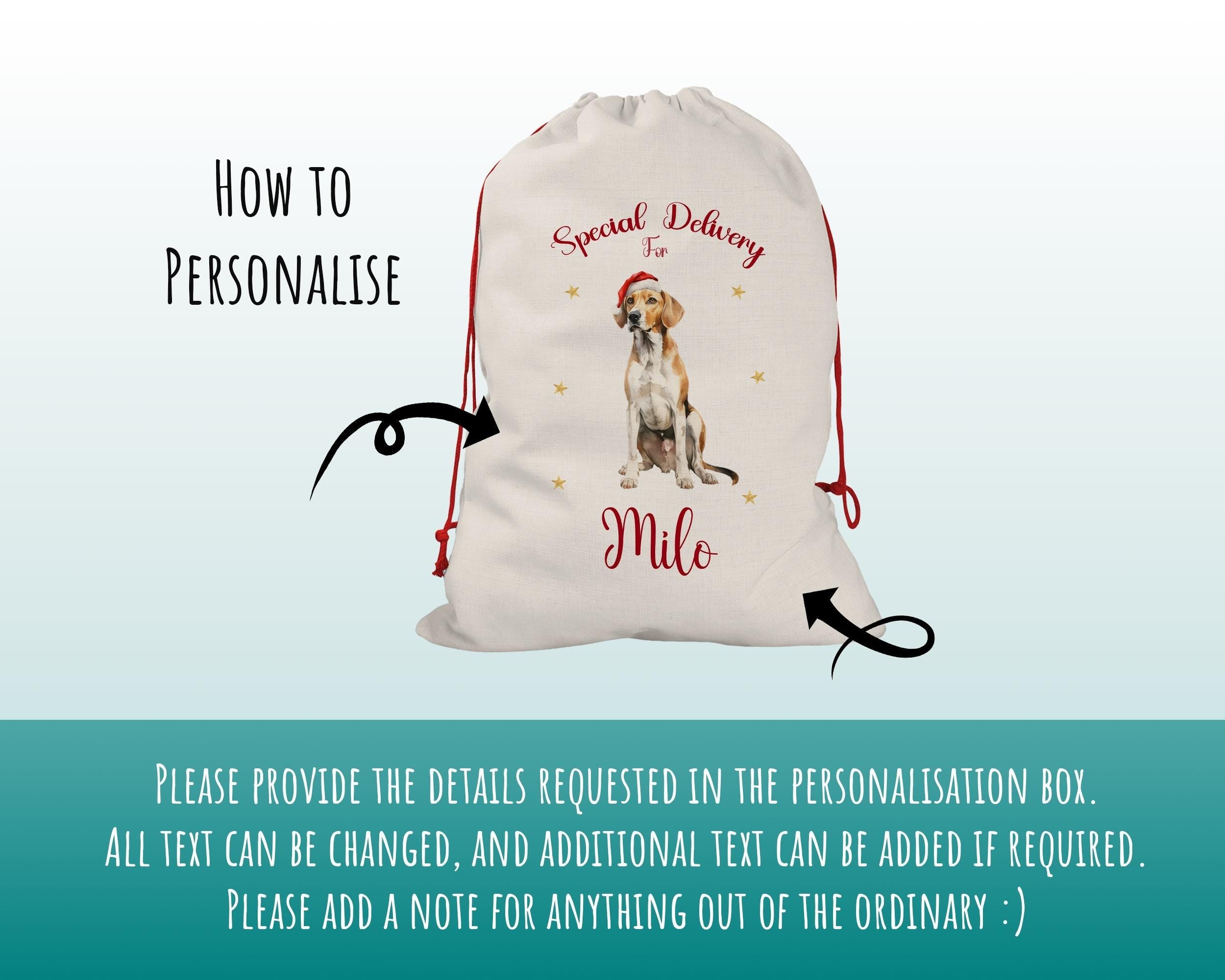 Personalised English Fox Hound Large Christmas Sack - Red Drawstring Bag for Xmas Presents - Christmas Eve Bag Box Decoration for Dogs XS100