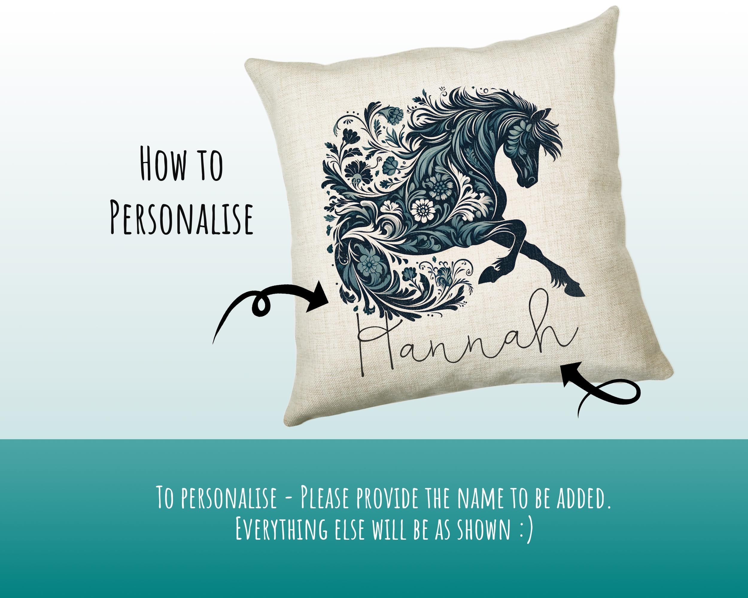 Personalised Horse Lover Cushion Gift Printed Name Design - Cushion Throw Pillow Gift For Boys Nursery Bedroom Birthday Gift G014