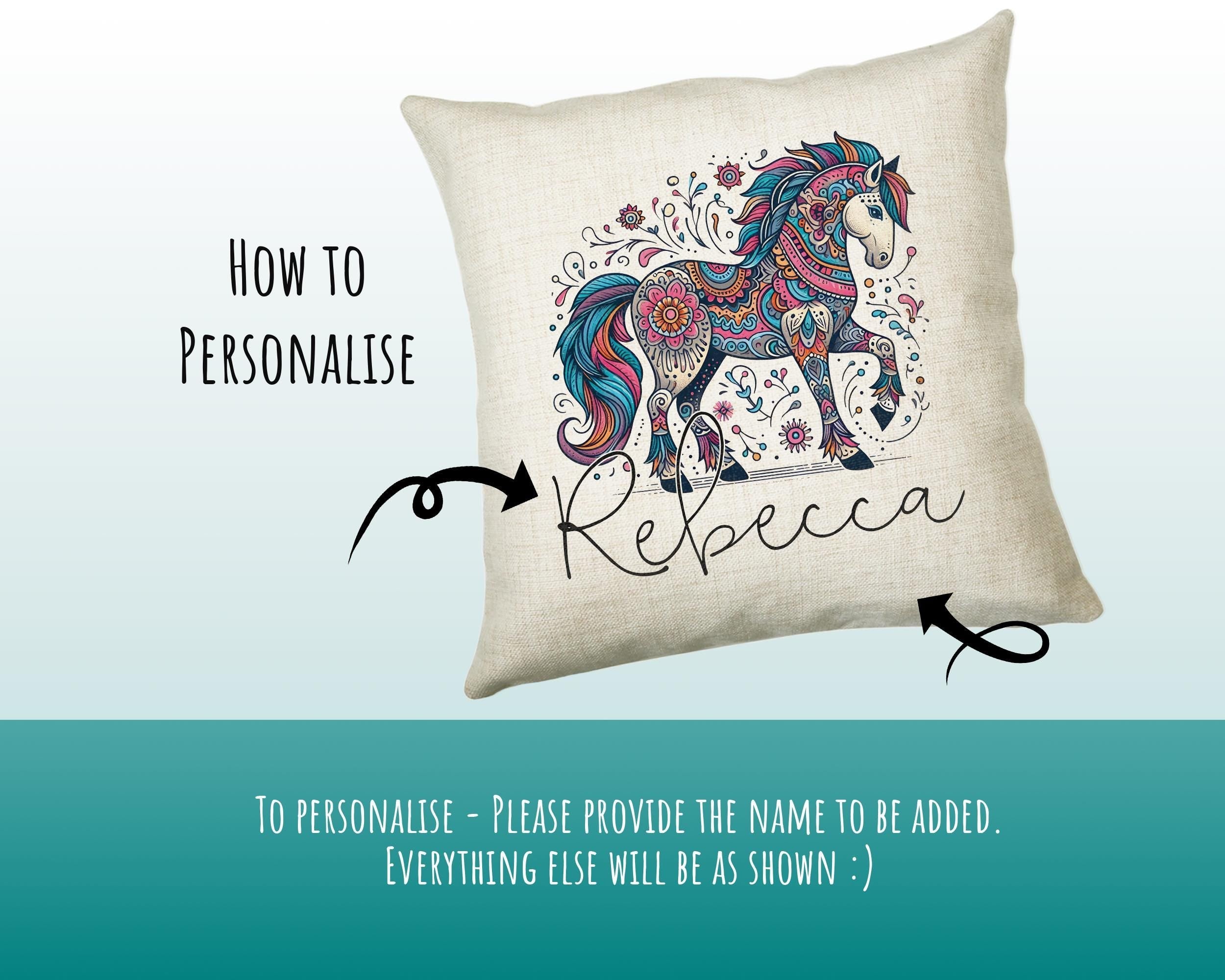 Personalised Horse Lover Cushion Gift Printed Name Design - Cushion Throw Pillow Gift For Boys Nursery Bedroom Birthday Gift G006