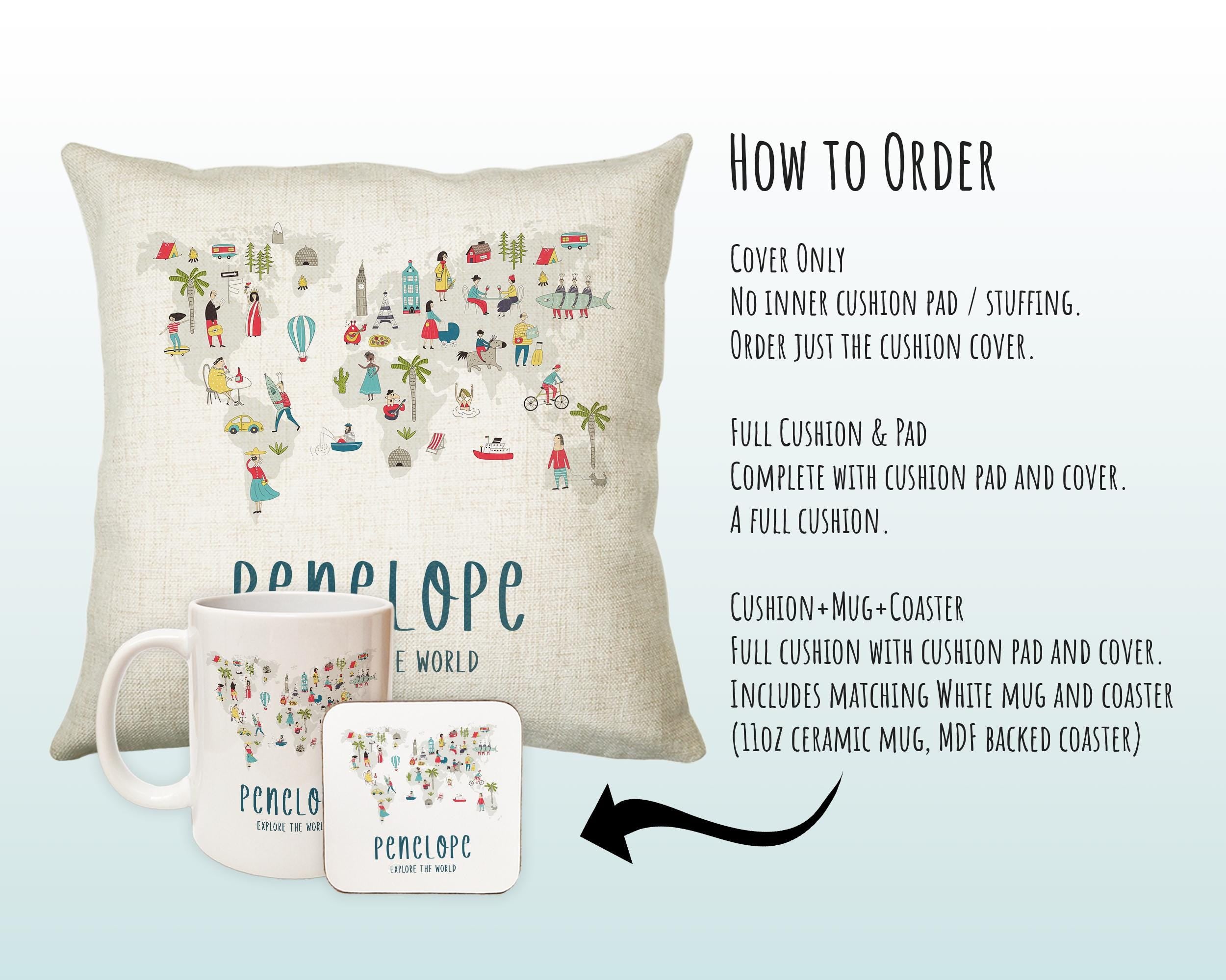 Personalised World Map Cushion Childrens Nursery Gift Printed Name Design - Little Explorer Cushion Pillow Gift For Girls Boys Bedroom CS454
