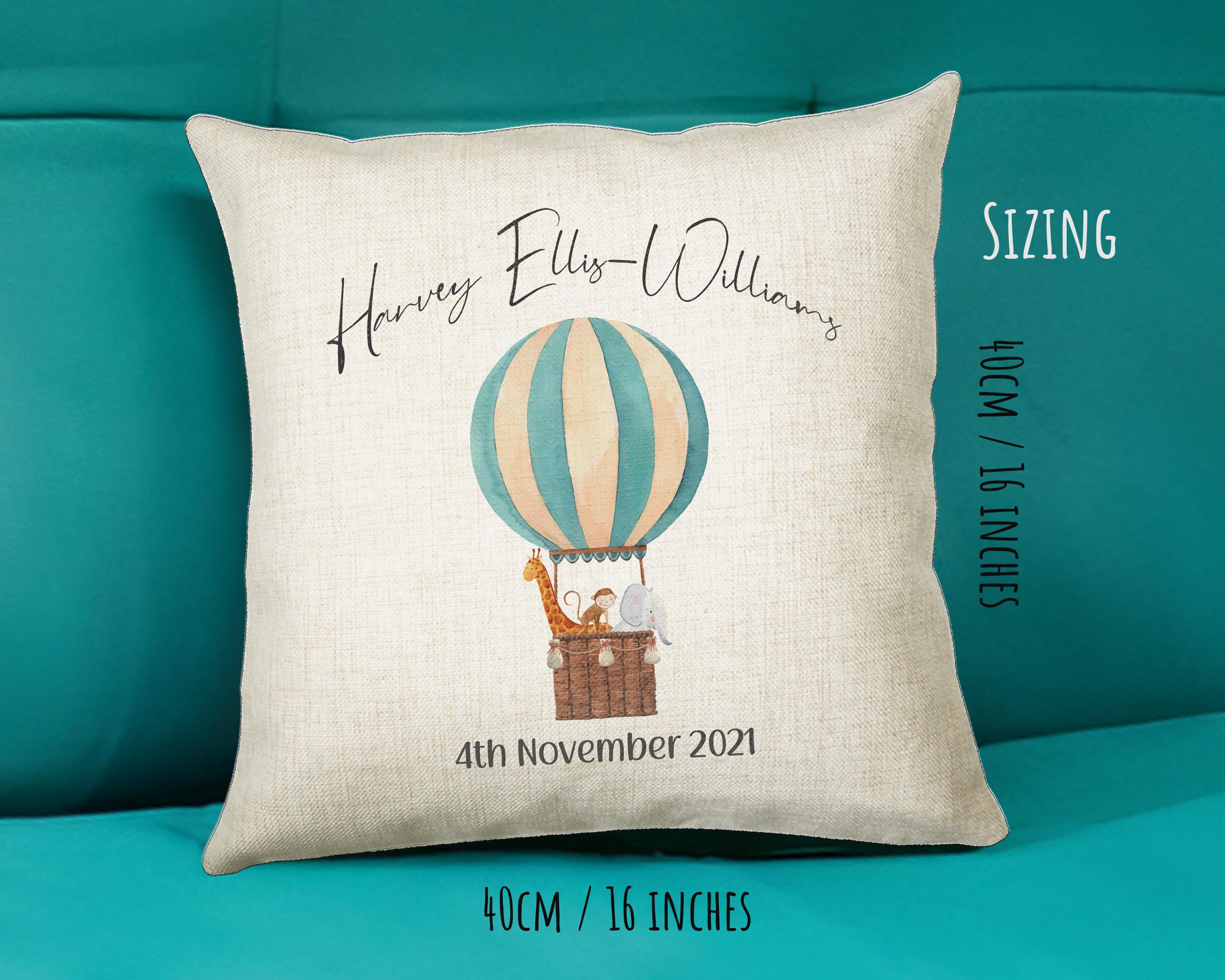 Personalised Baby Cushion New Baby Gift Hot Air Balloon Printed Name Design - Pillow Gift For Girls Boys Nursery Bedroom Decor Gift CS323