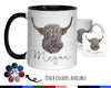 Personalised Highland Cow Mug Gift - Great Gifts for Animal Cow Lovers Watercolour Bovine Flowers Highland Cattle Design Mug Coaster MGZ306