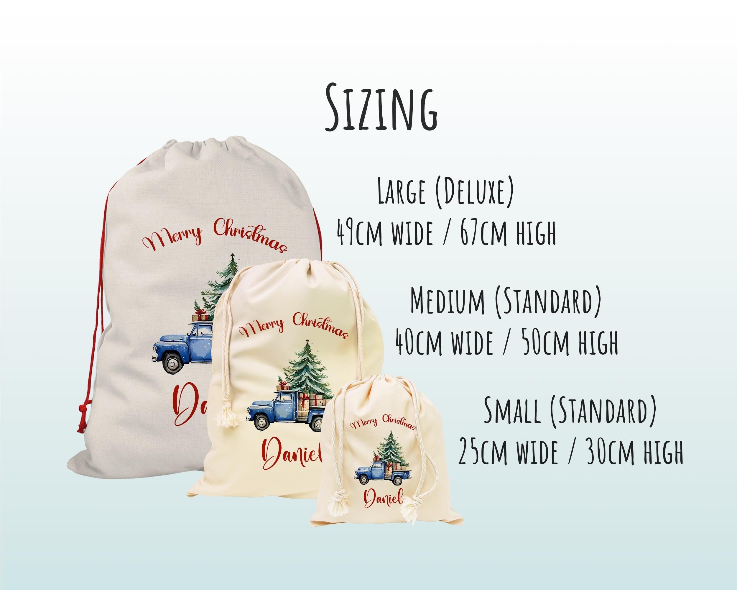 Personalised Christmas Sack - Santa Sack for Kids Presents Xmas Tree and Truck Design Stocking Christmas Eve Bag Box for Girls & Boys XS046