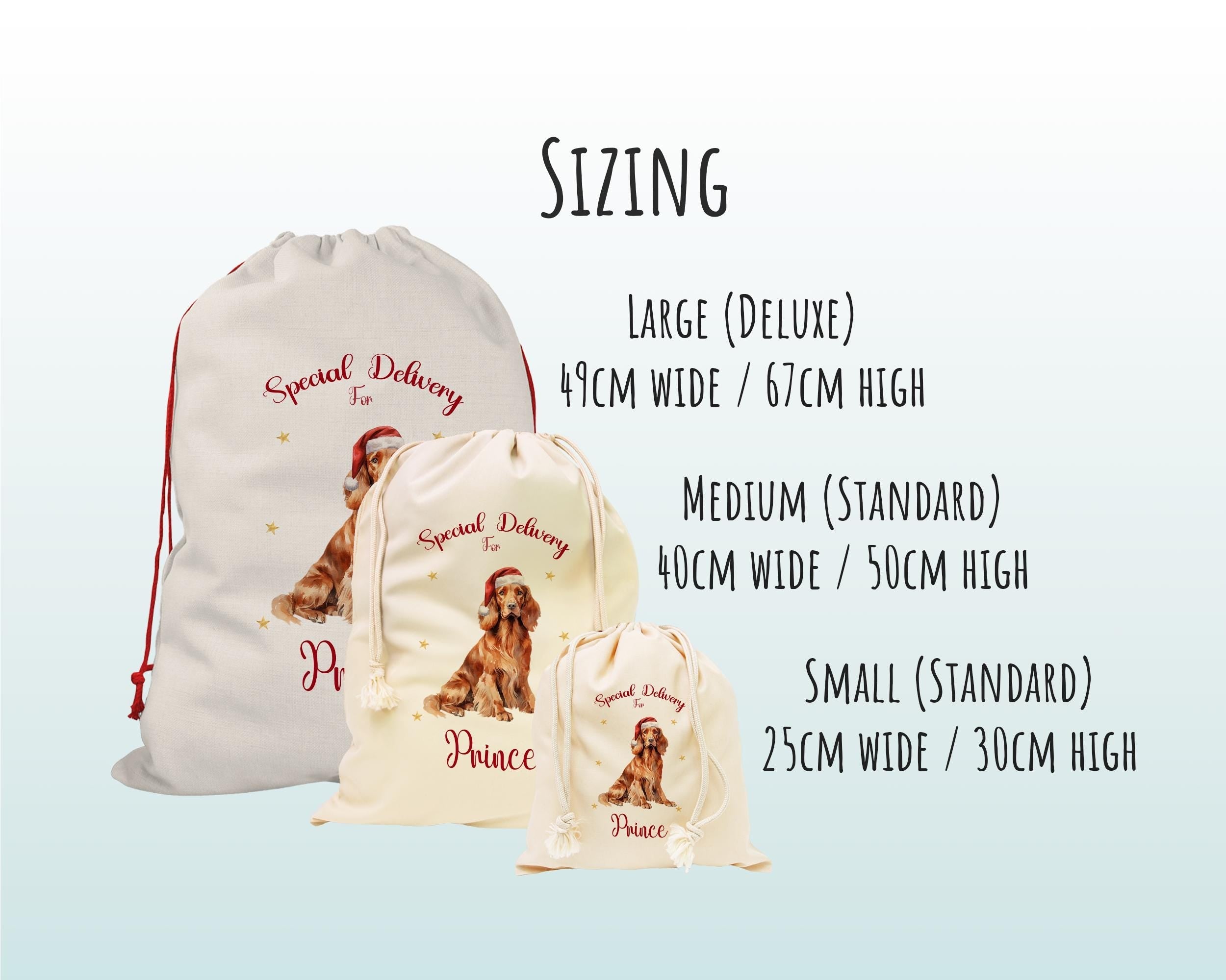Personalised Irish Setter Large Christmas Sack - Red Drawstring Bag for Xmas Presents - Christmas Eve Bag Box Decoration for Dogs XS114