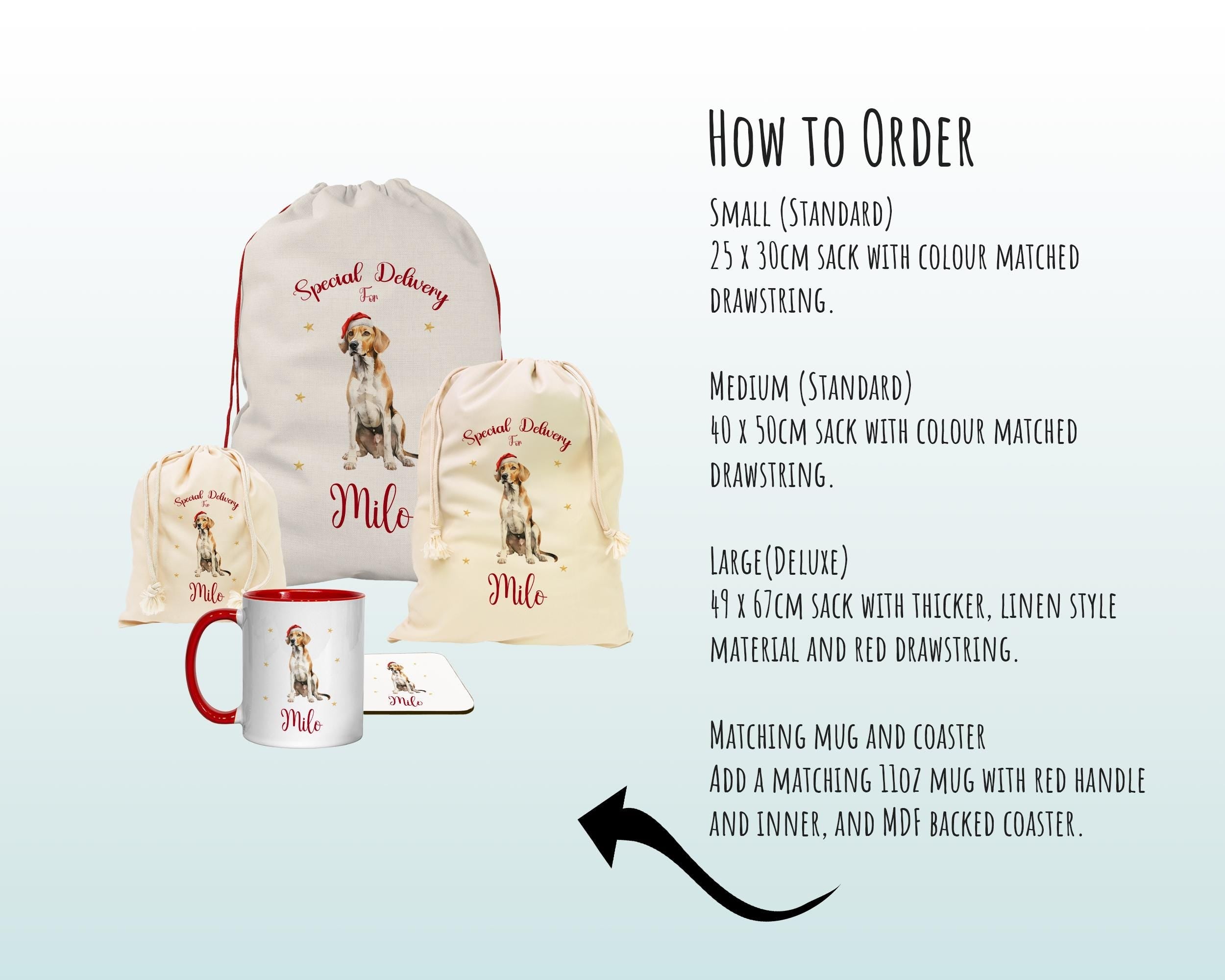 Personalised English Fox Hound Large Christmas Sack - Red Drawstring Bag for Xmas Presents - Christmas Eve Bag Box Decoration for Dogs XS100