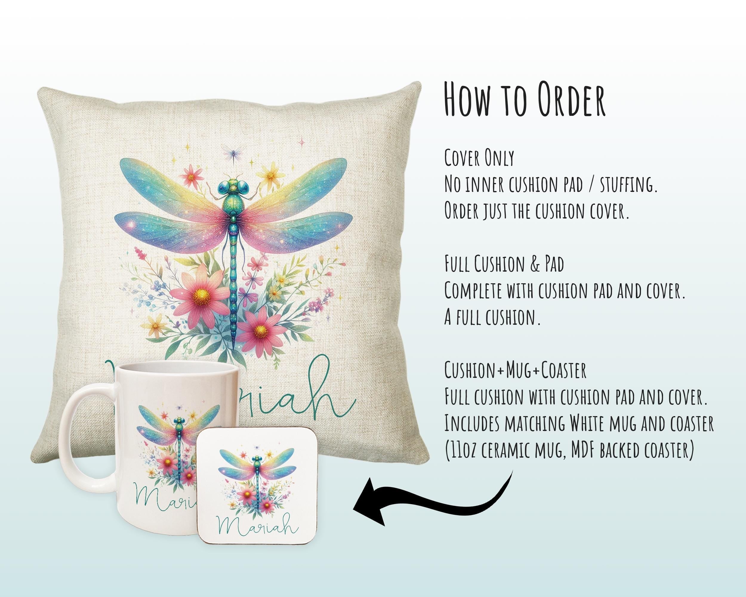 Personalised Dragonfly Gift Cushion Printed Name Design - Cushion Throw Pillow for Him Her - Dragonfly Gift Idea for Nature Lover SMC038
