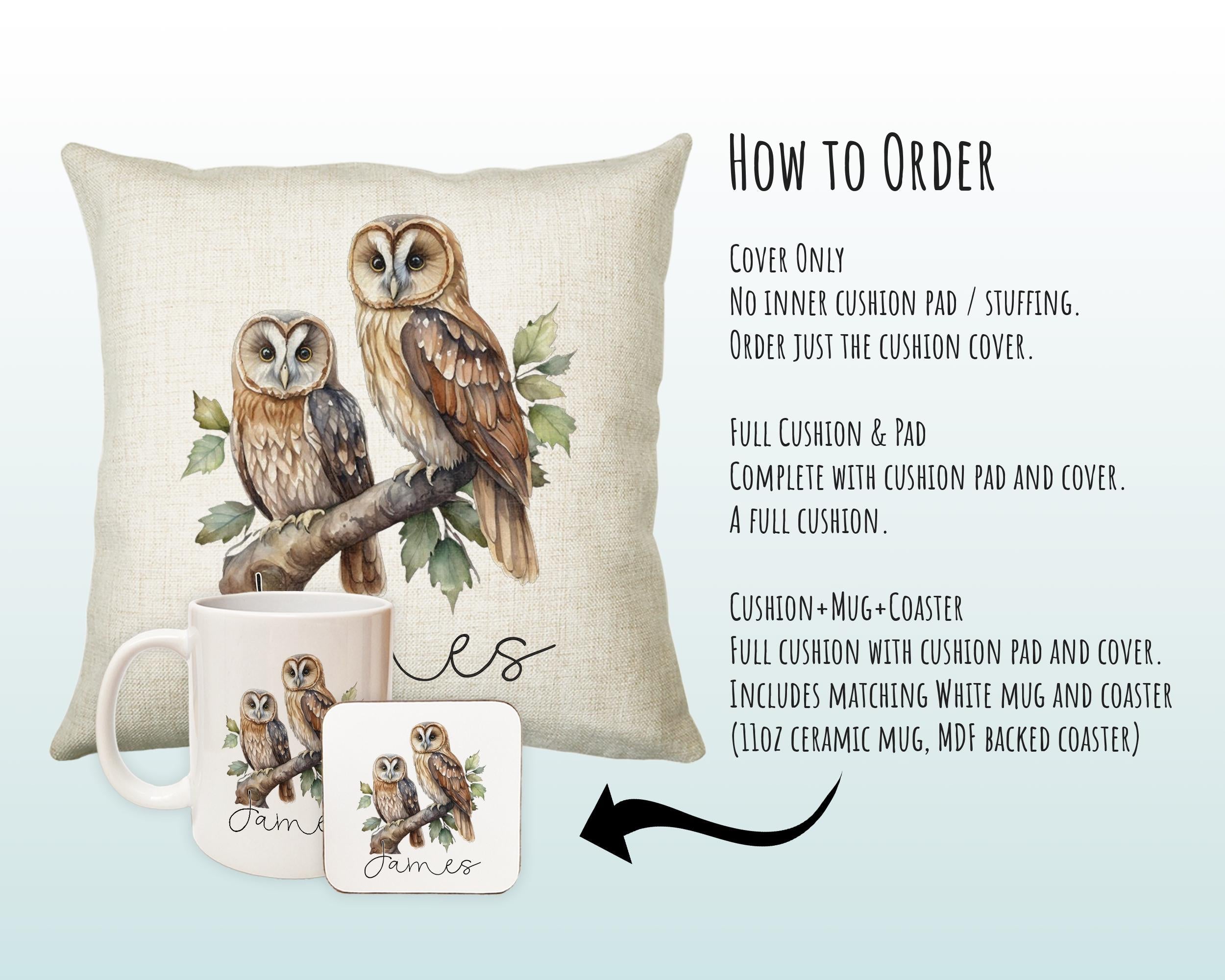Personalised Owl Cushion Gift Printed Name Design - Cushion Throw Pillow for Him Her - Wild Birds of Prey Lover Gift Idea SMC010