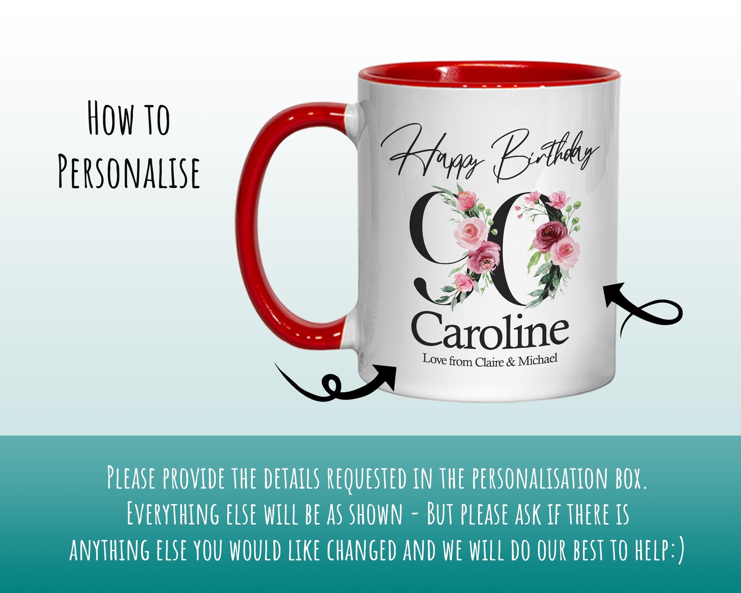 90th Birthday Gift for Women - Personalised Coffee Mug & Coaster - Age 90 Gift for Her - Ladies Floral Age Design Mum Nan Gran Ninety BNA90M