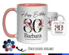 80th Birthday Gift for Women - Personalised Coffee Mug & Coaster - Age 80 Gift for Her - Ladies Floral Age Design Mum Nan Gran Eighty BNA80M