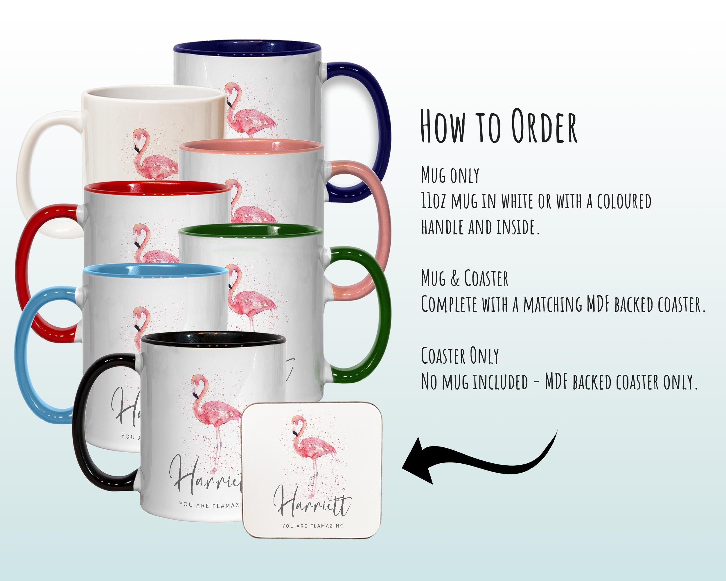Personalised Flamingo Mug Gift - Great Gift for Animal Lovers Mug & Coaster - You Are Flamazing - Gifts for Her Watercolour Design MGZ422