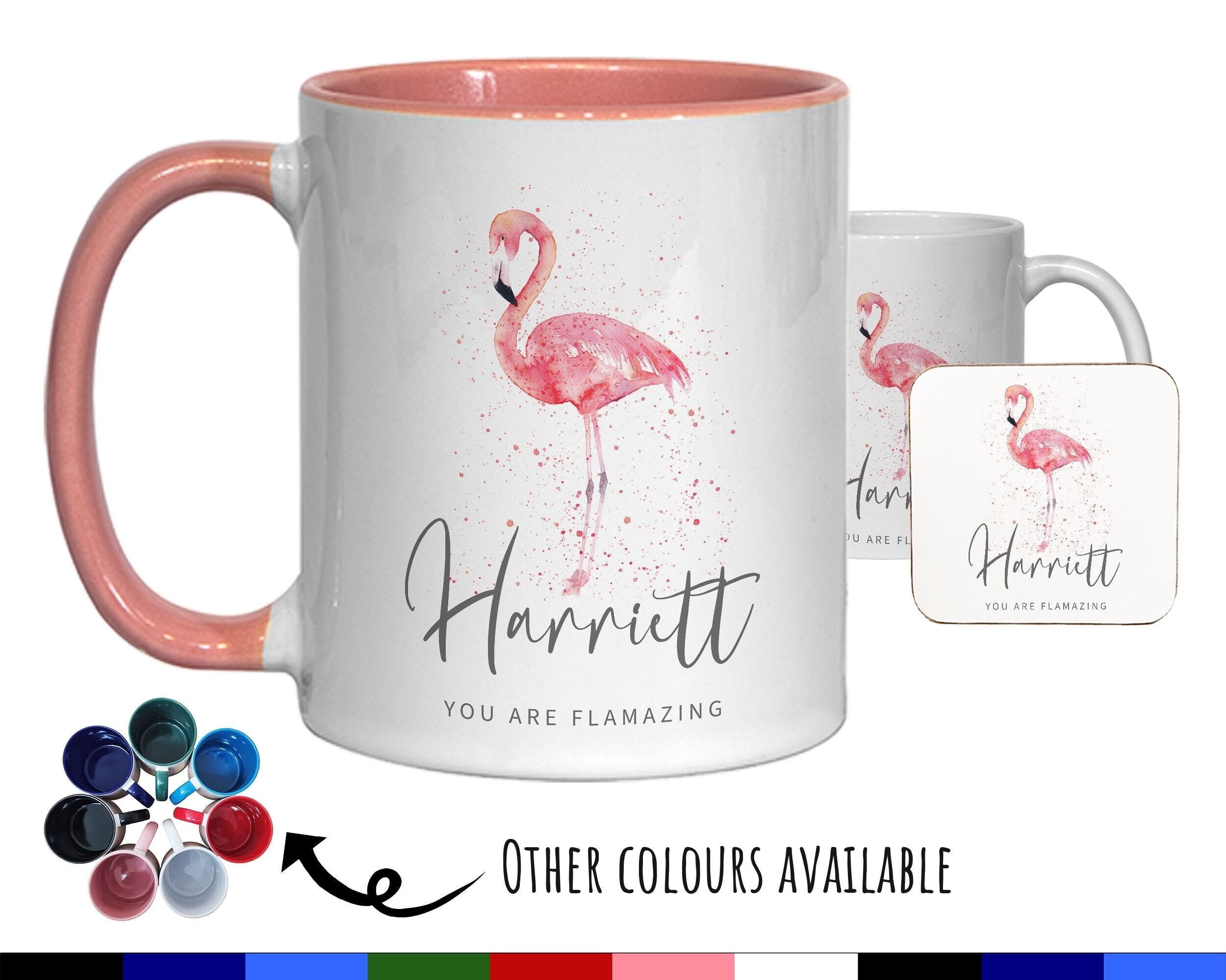Personalised Flamingo Mug Gift - Great Gift for Animal Lovers Mug & Coaster - You Are Flamazing - Gifts for Her Watercolour Design MGZ422