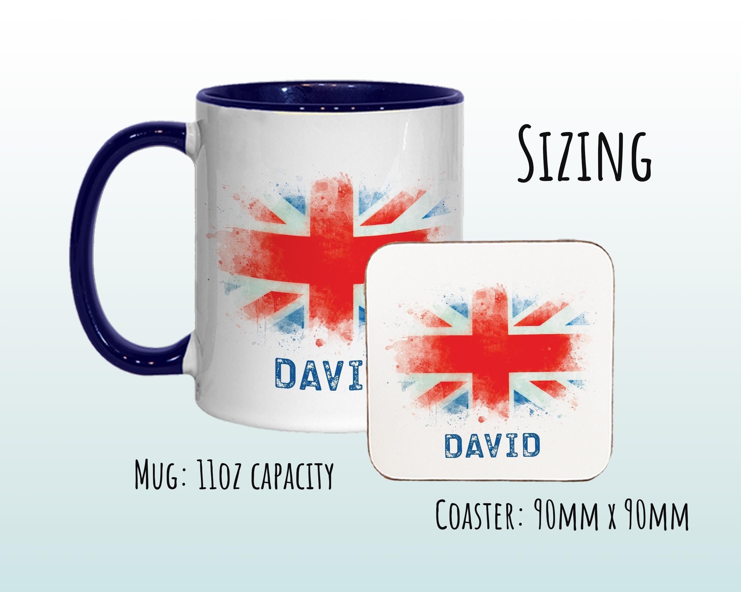 Personalised Union Jack Mug Gift - Great Gift for British UK Citizenship Visitor - Watercolour Flag Design Mug & Coaster MGZ369