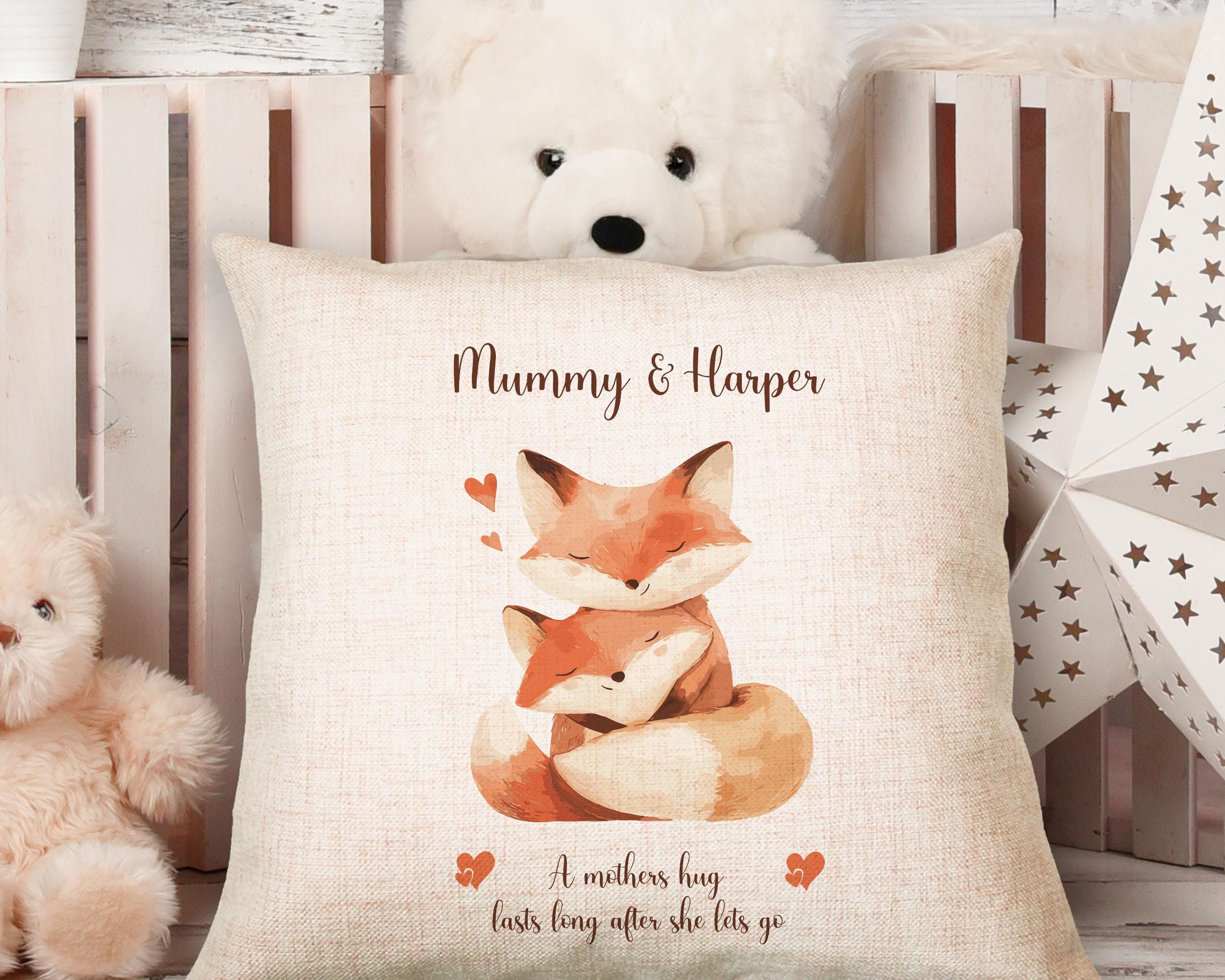 First Mothers Day Gift Present - Personalised Babygrow Tee Vest New Mum Fox Mummy and Baby Design - Matching Cushion Woodland Animals SMC004