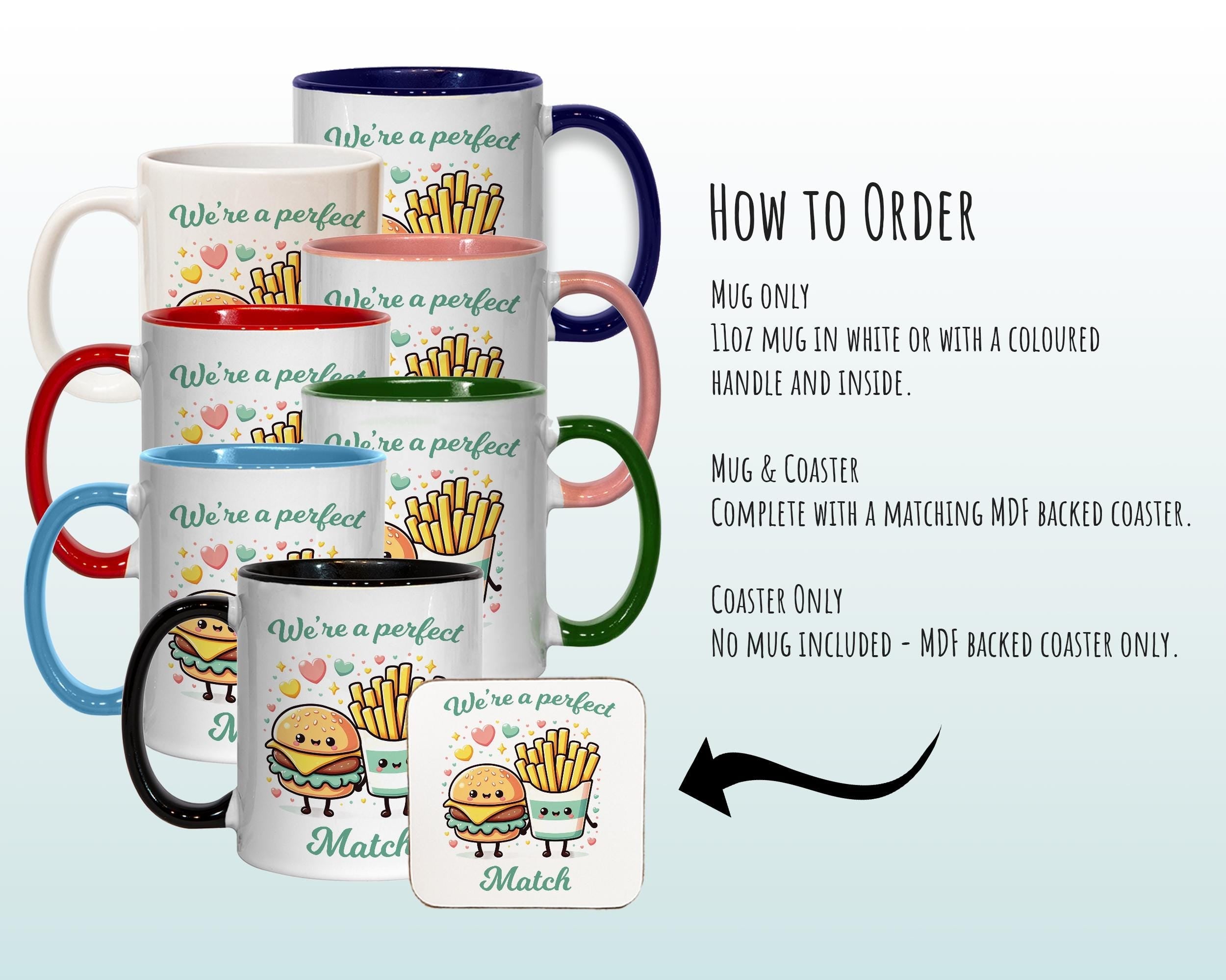 Kawaii Burger & Fries Valentines Day Gift for Boyfriend Husband - Perfect Match Custom Wedding Anniversary 11oz Coffee Mug for Couples SV015