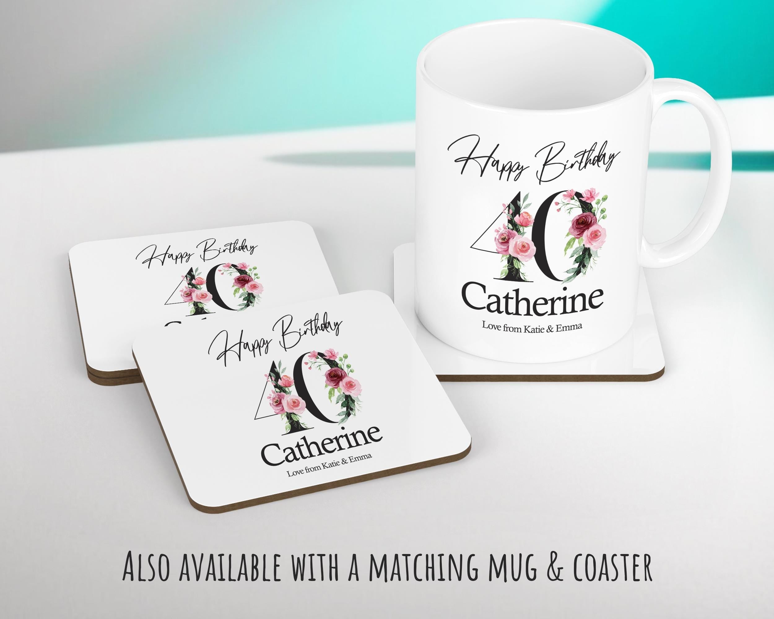 40th Birthday Gift for Women - Personalised Happy Birthday Cushion Age 40 Gift for Her Ladies Floral Design Mum Daughter Sister Forty BNA40C