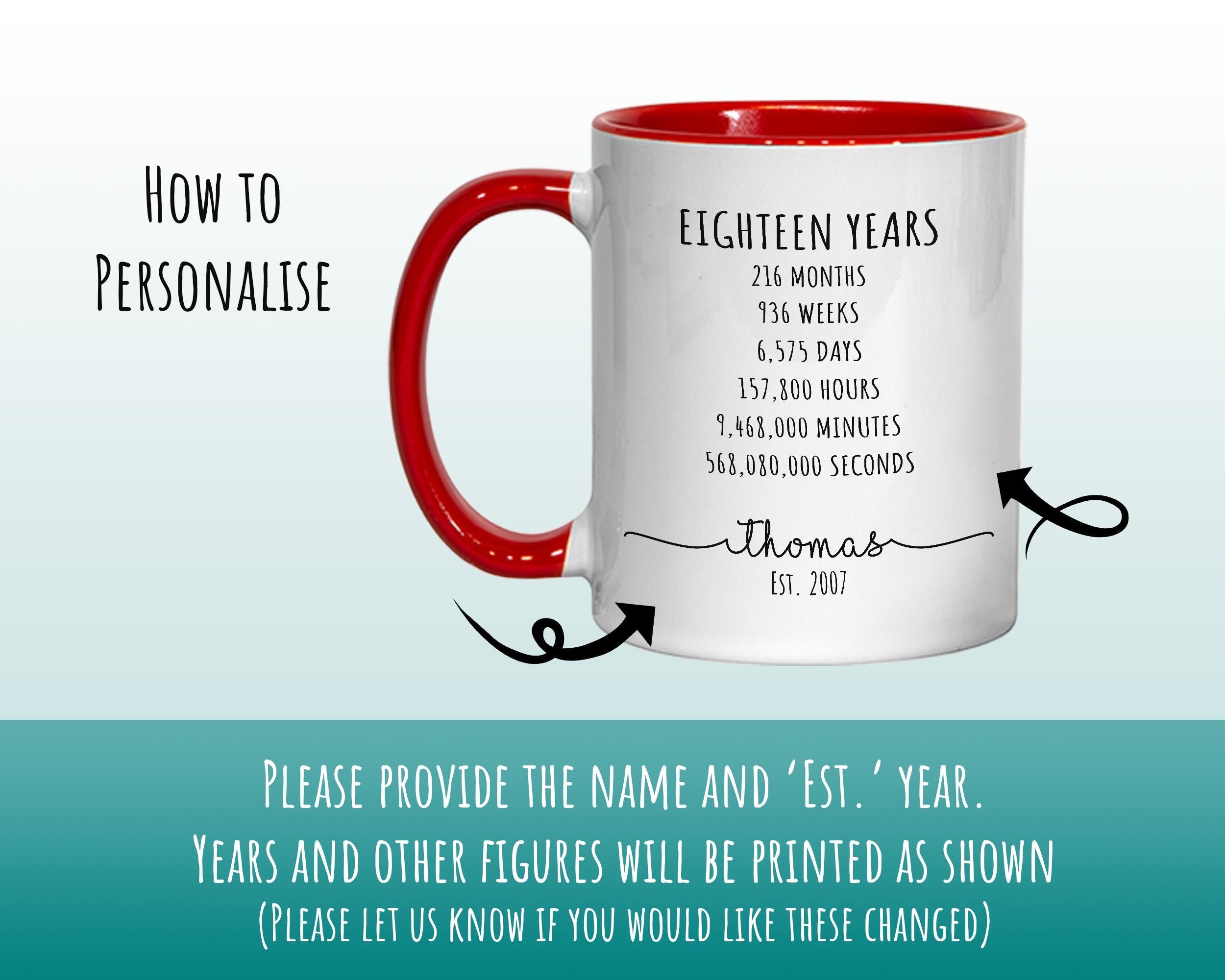 18th Birthday Gift for Men - Personalised Birthday Coffee Mug Coaster Age 18 Gift for Him Mens Lifetime Design - Son Brother Eighteen BNE18M