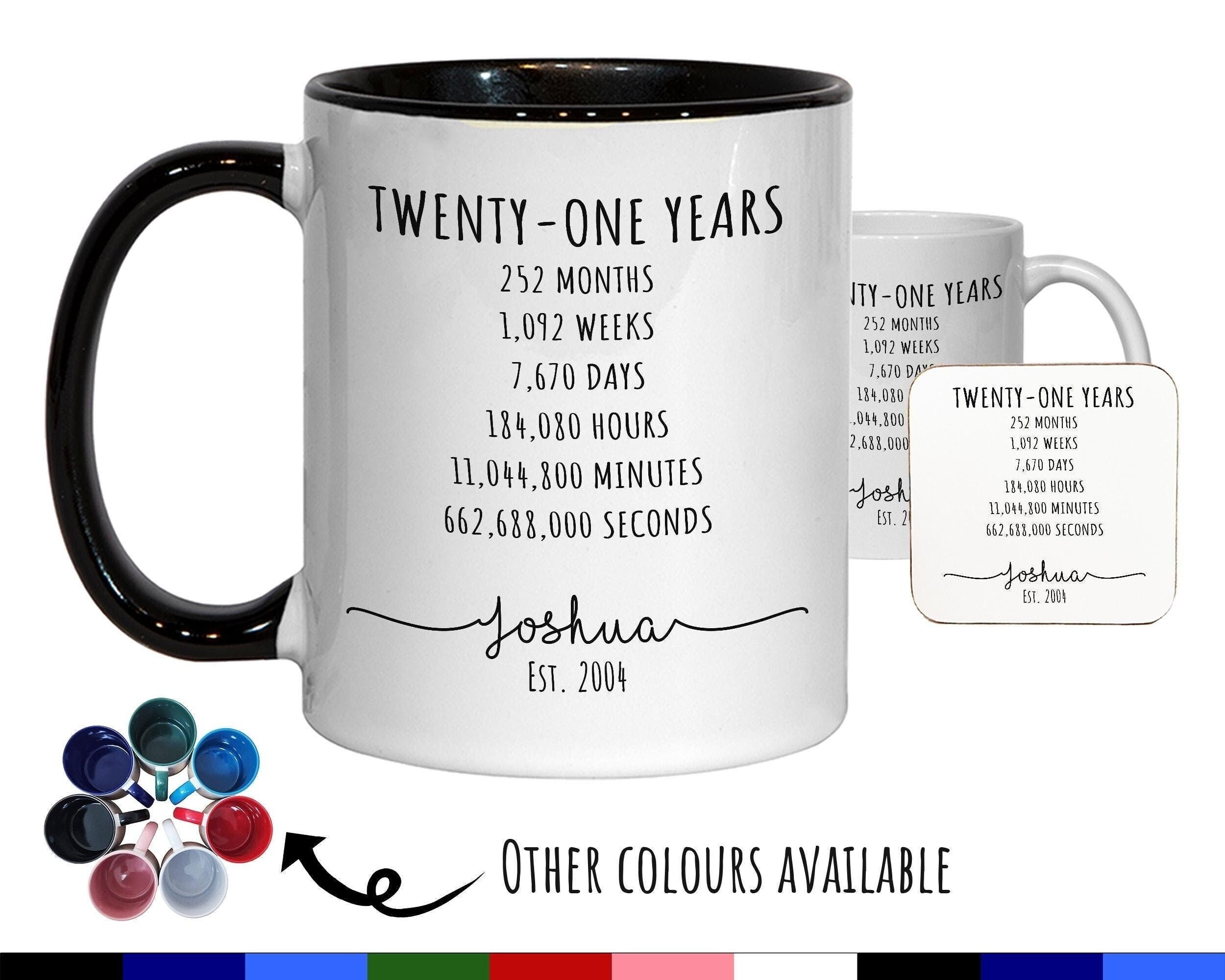 21st Birthday Gift for Men - Personalised Birthday Coffee Mug Coaster Age 21 Gift for Him Mens Lifetime Design Son Brother Twenty One BNE21M