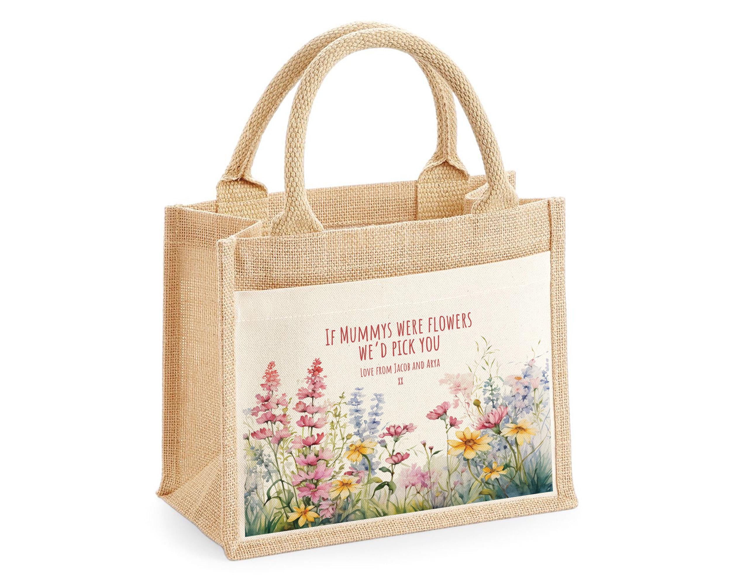 Mummy Gift Personalised Jute Bag -  Mothers Day Gift Floral Tote Bag Gift for Mum Mama - Custom Shopping Market Bag - Mummy Bag BT004