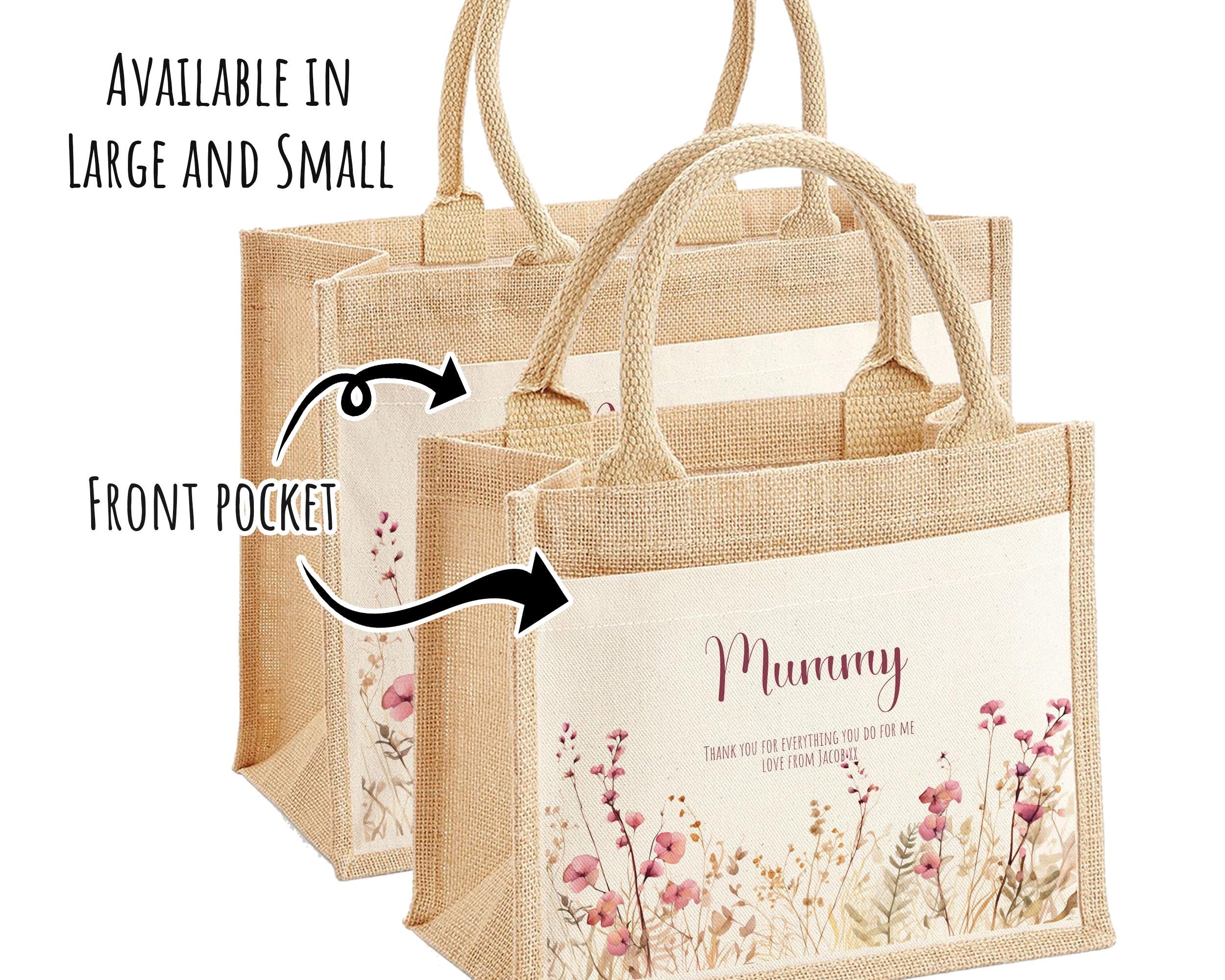 Mummy Gift Personalised Jute Bag -  Mothers Day Gift Floral Tote Bag Gift for Mum Mama - Custom Shopping Market Bag - Mummy Bag BT003