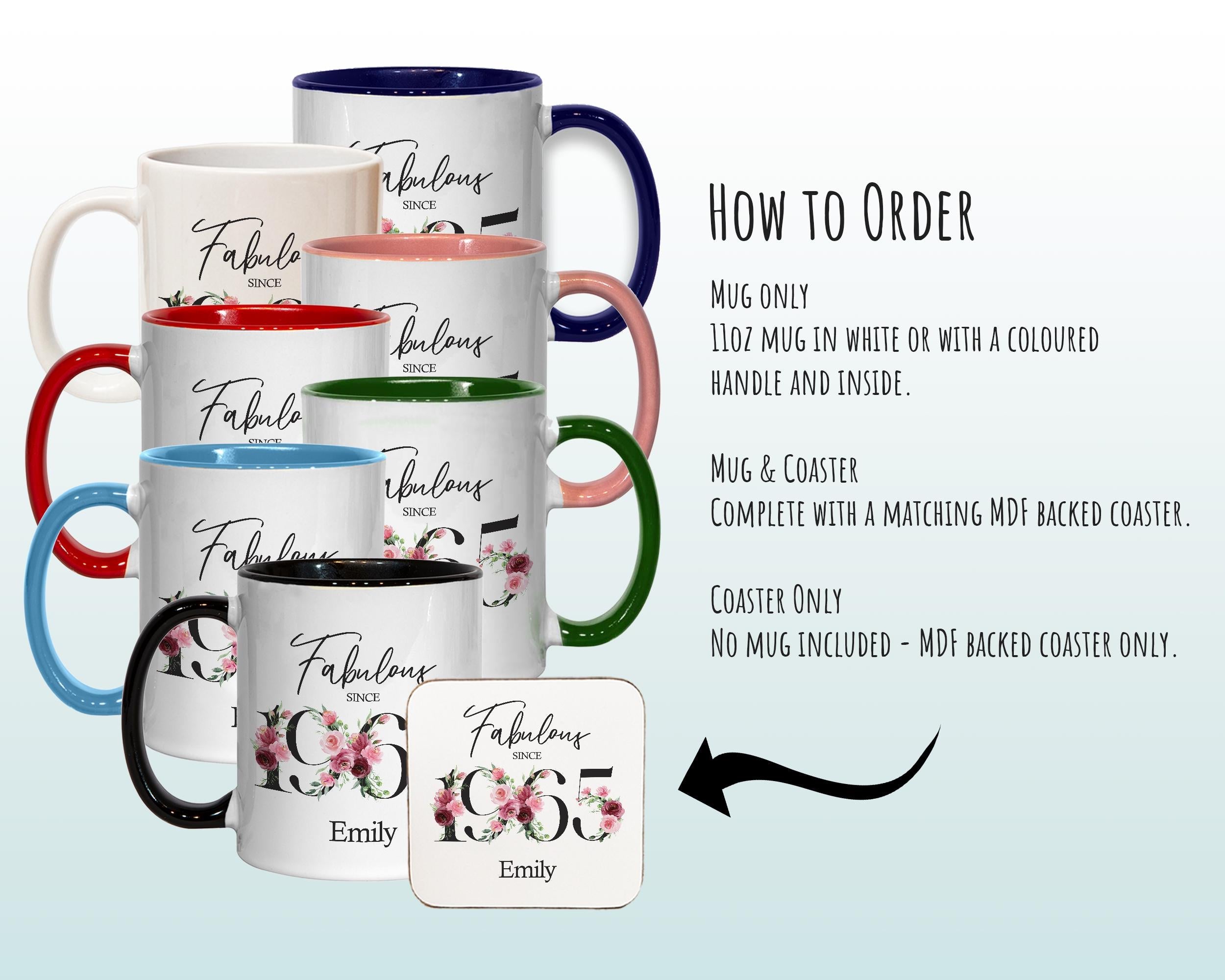 60th Birthday Gift for Women - Fabulous Since 1966 Personalised Coffee Mug Coaster Age 60 Gift for Her - Ladies Floral Design Mum BNC60M