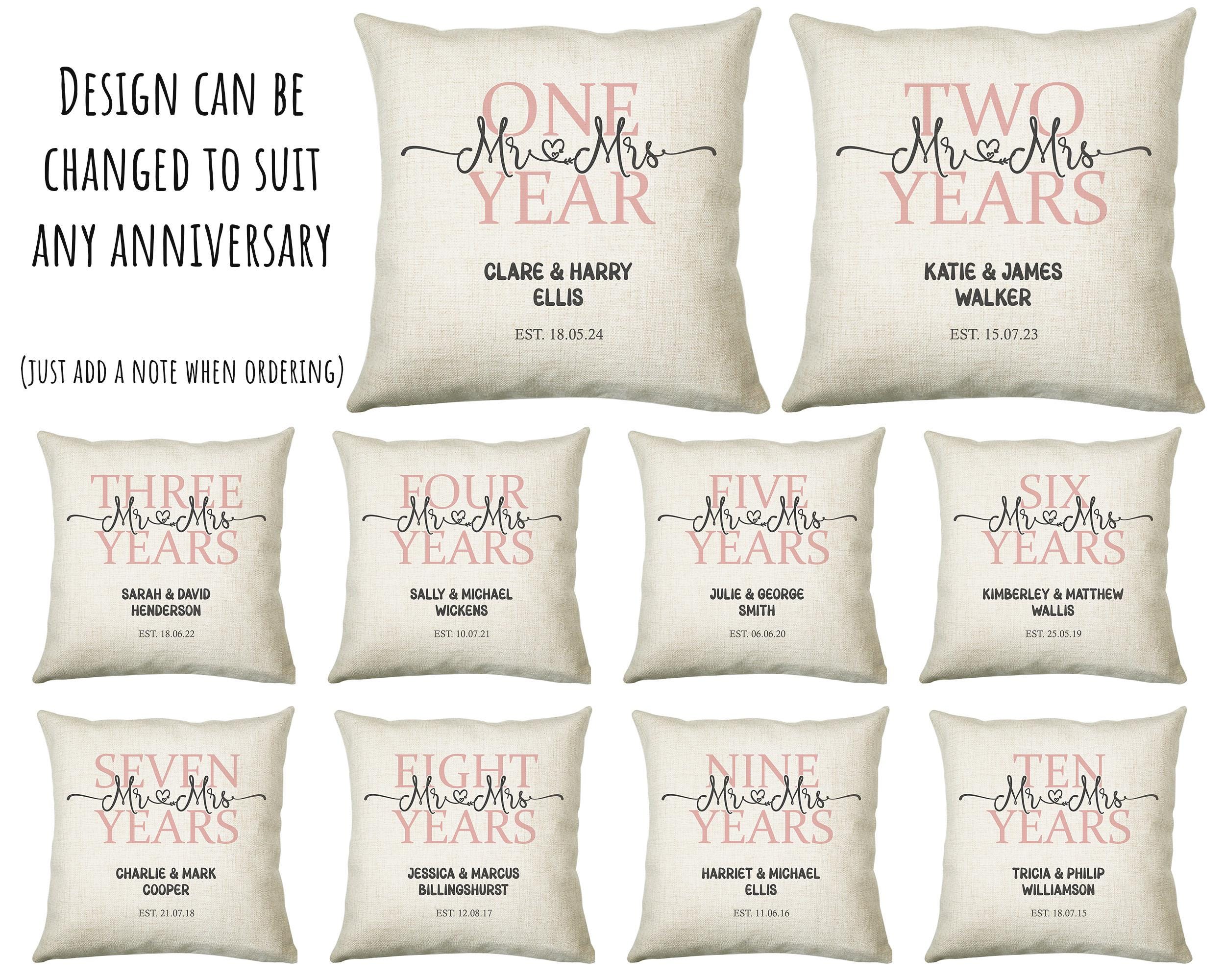 8th Wedding Anniversary Gift for Him for Her - Eighth Cotton Anniversary Gift Cushion Personalised with Names Date Mr and Mrs Married BNJ08C