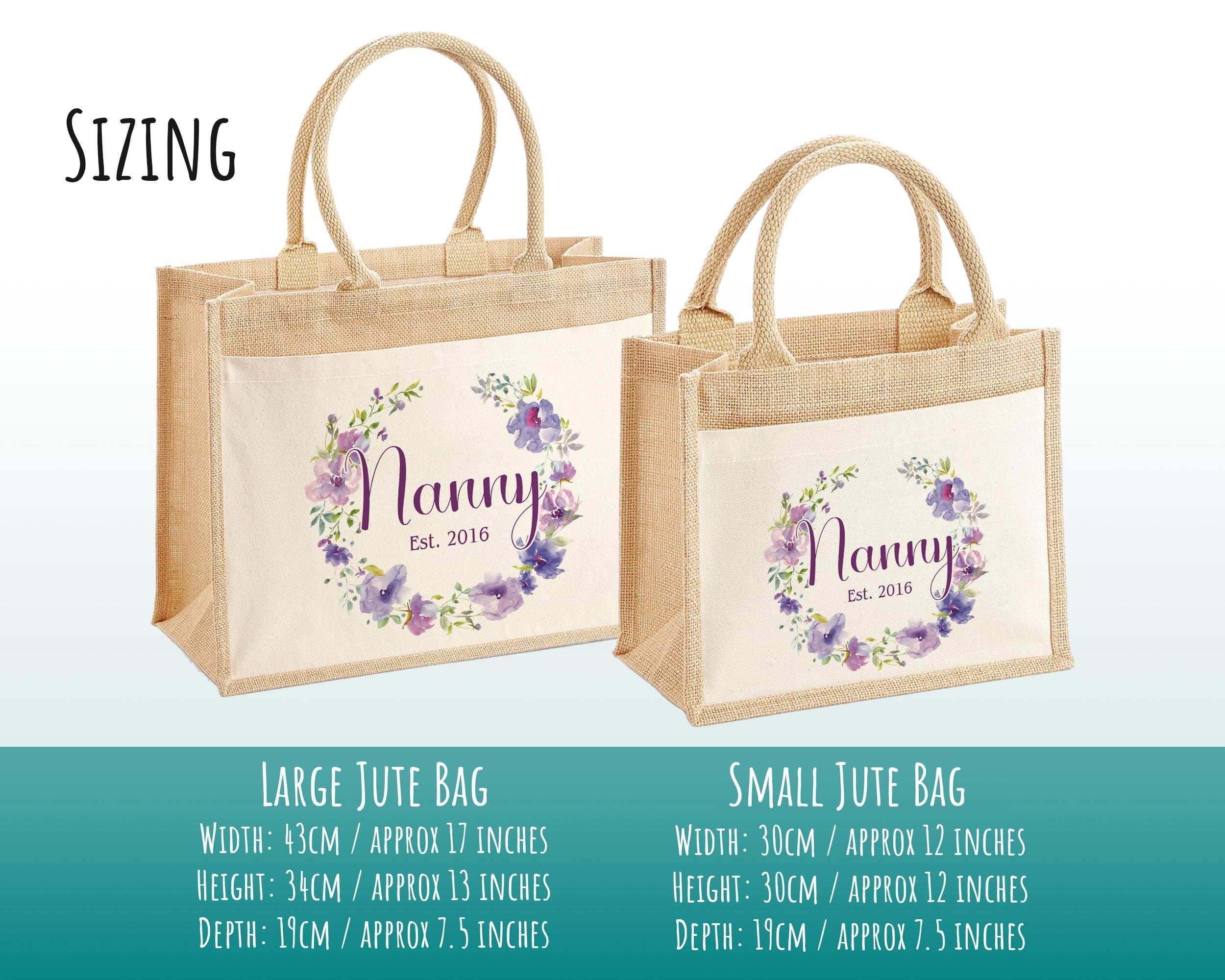Nanny Gift Personalised Jute Bag - Purple Flower Tote Bag Gift for Grandma Nan - Custom Shopping Market Bag - Bag for Nans Birthday BT006