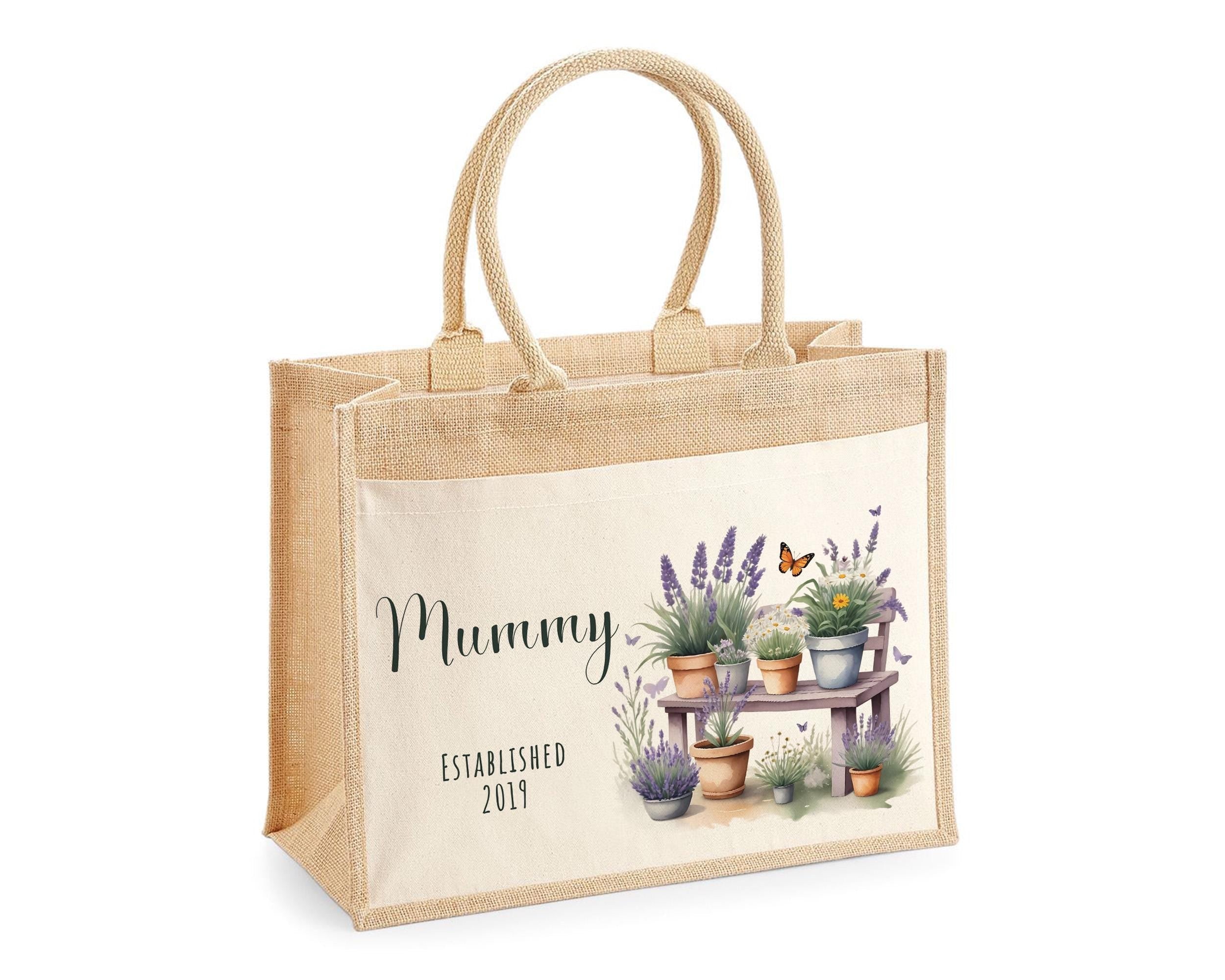 Mummy Gift Personalised Jute Bag -  Mothers Day Gift Floral Tote Bag Gift for Mum Mama - Custom Shopping Market Bag - Mummy Bag BT010