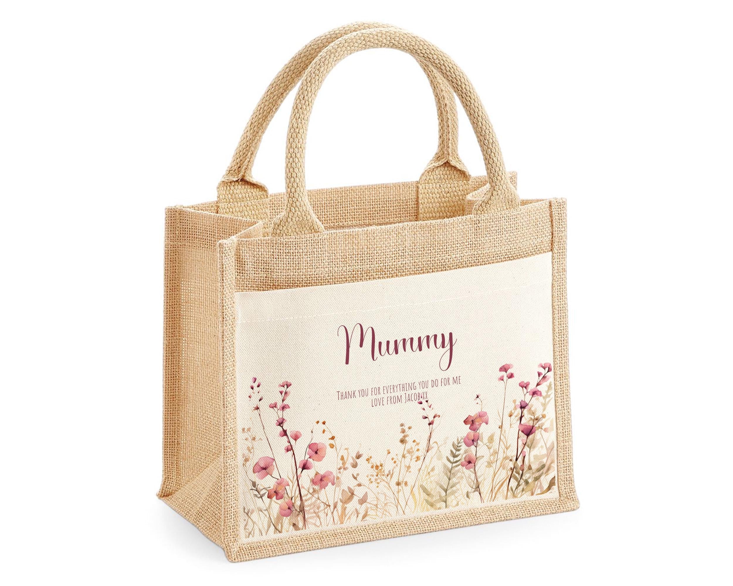 Mummy Gift Personalised Jute Bag -  Mothers Day Gift Floral Tote Bag Gift for Mum Mama - Custom Shopping Market Bag - Mummy Bag BT003