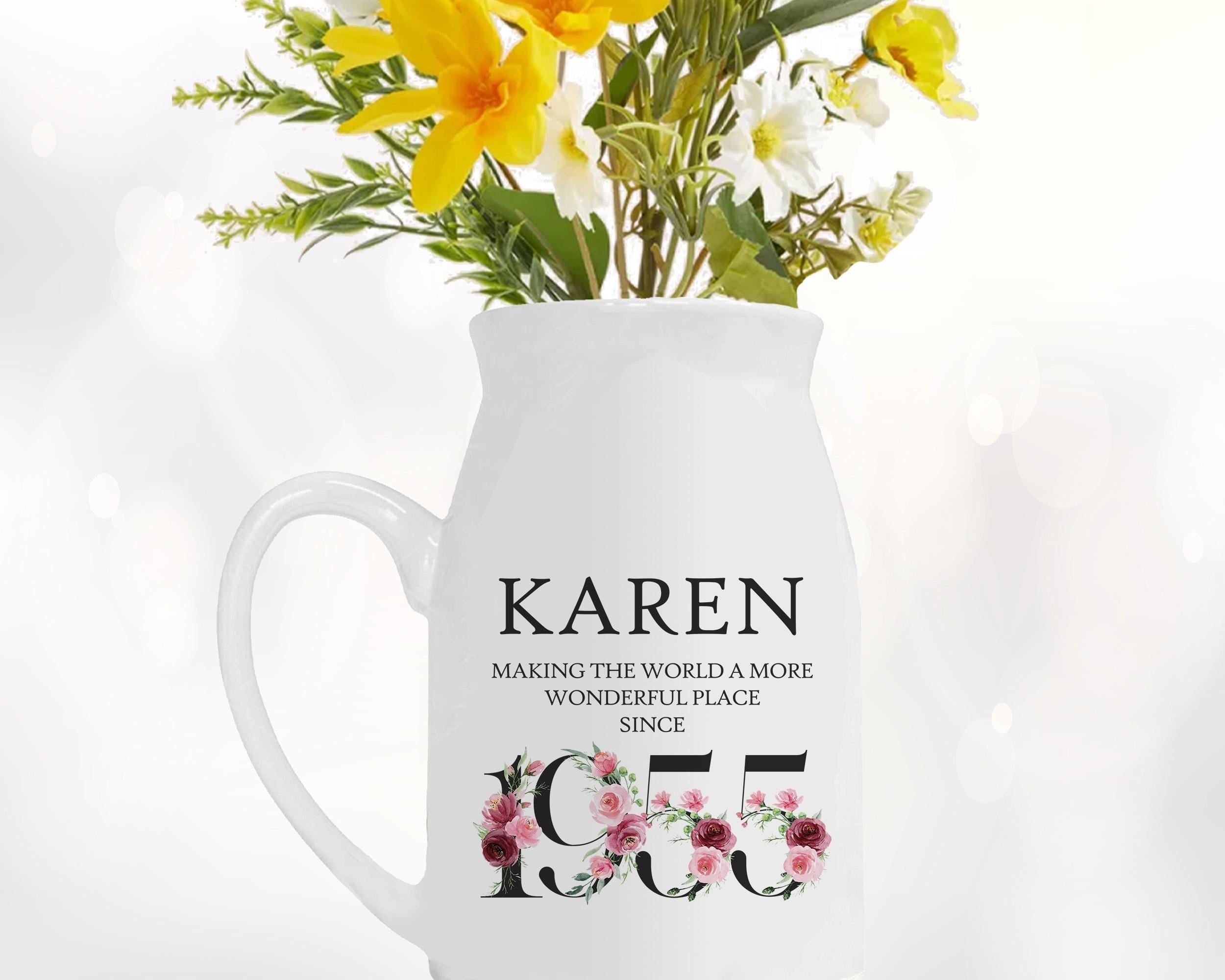 70th Birthday Gift for Women - Wonderful since 1956 Small Personalised Flower Pot Vase 70 Gift for Her Ladies Floral Design Nan Gran BND70