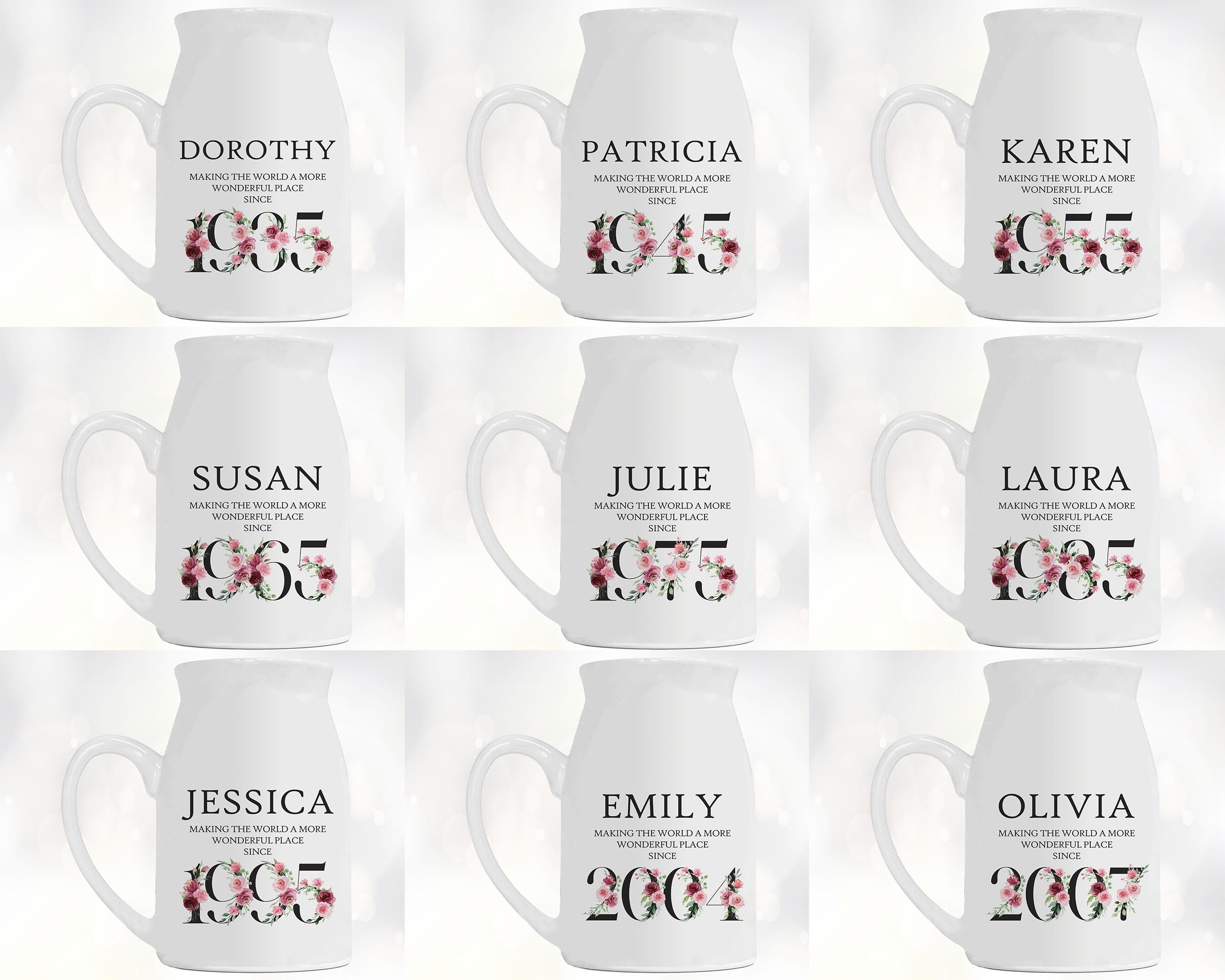 60th Birthday Gift for Women - Wonderful since 1966 Small Personalised Flower Pot Vase 60 Gift for Her Ladies Floral Design Mum Nan BND60