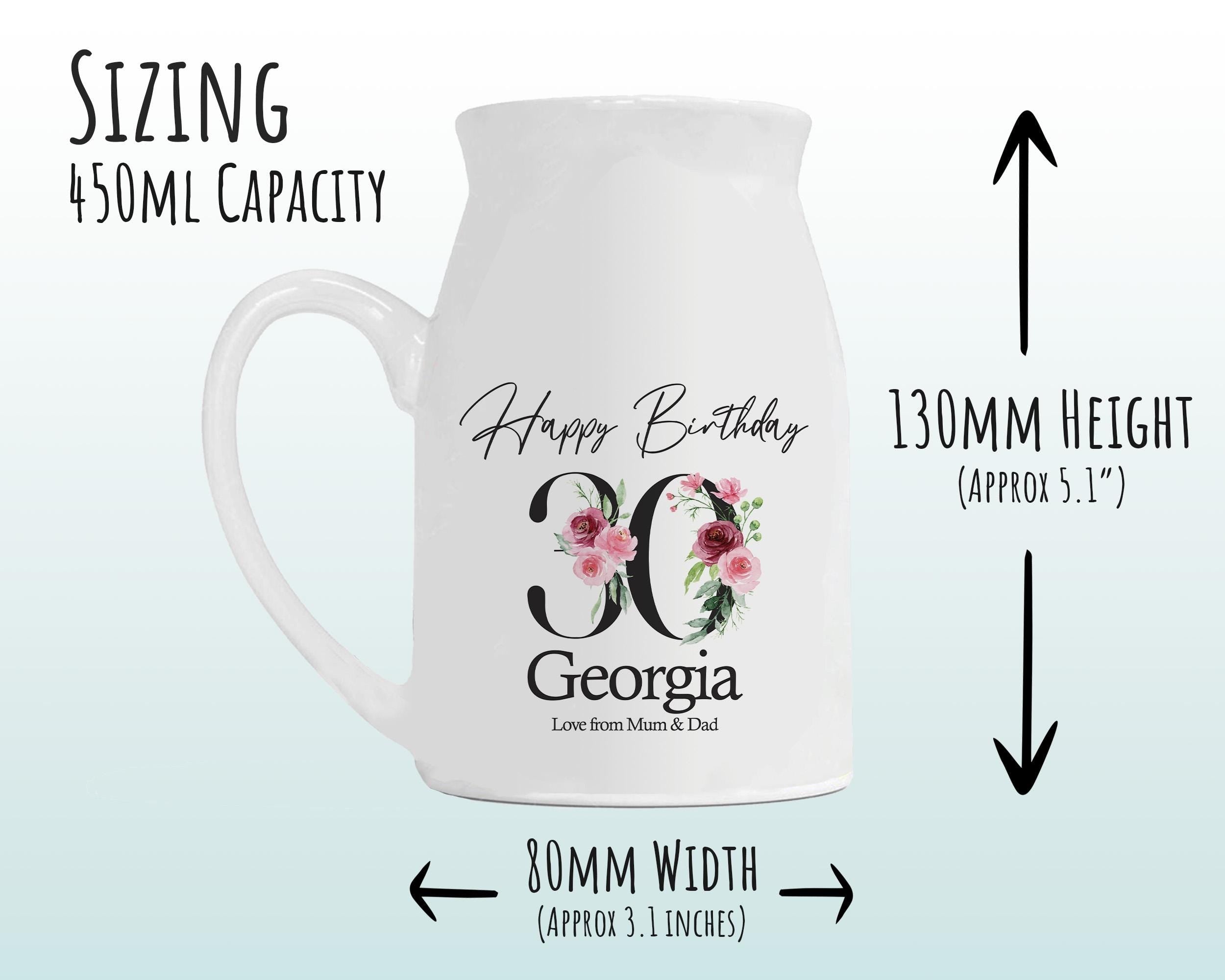 30th Birthday Gift for Her - Happy Birthday 30 Small Personalised Flower Pot Vase 1996 Gifts for Women Floral Design Daughter Sister BNA30