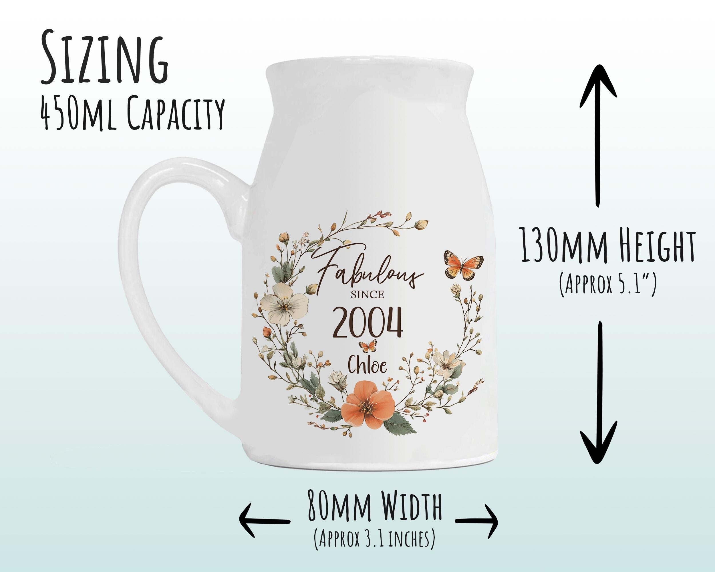 21st Birthday Gift for Her - Fabulous Since 2004 Small Personalised Flower Pot Vase 21 Gift for Women Floral Design Daughter Sister BNL21