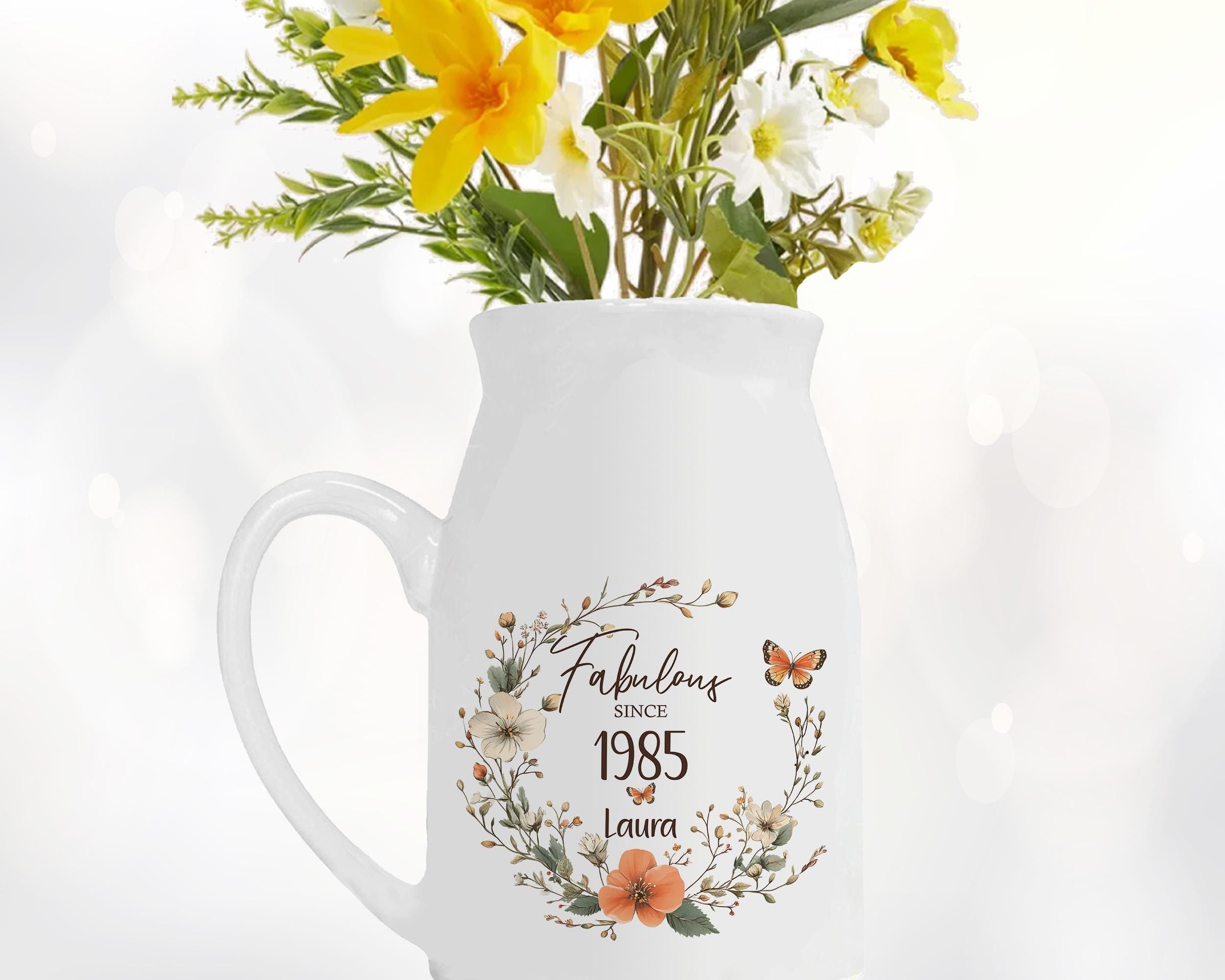 40th Birthday Gift for Women Fabulous Since 1986 Small Personalised Flower Pot Vase 40 Gift for Her Ladies Floral Design Mum Daughter BNL40