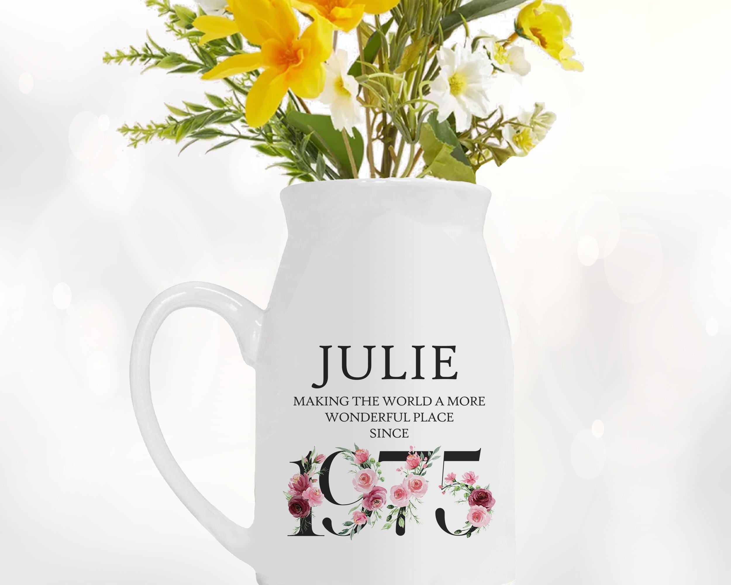 50th Birthday Gift for Women - Wonderful since 1976 Small Personalised Flower Pot Vase 50 Gift for Her Ladies Floral Design Mum Nan BND50