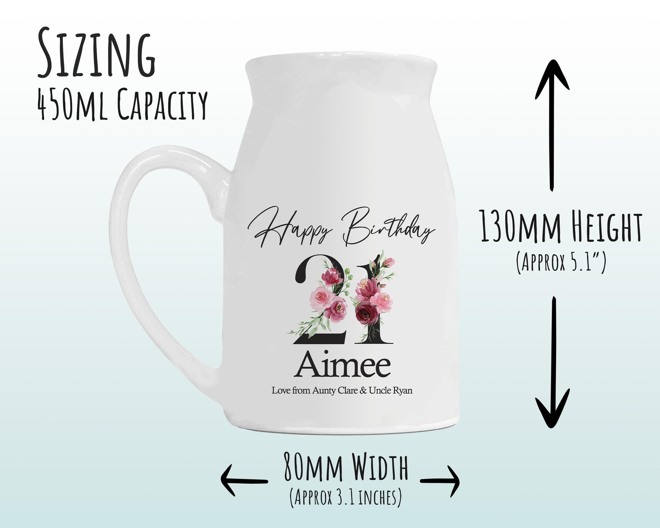 21st Birthday Gift for Her - Happy Birthday 21 Small Personalised Flower Pot Vase 2005 Gift for Women Floral Design Daughter Sister BNA21
