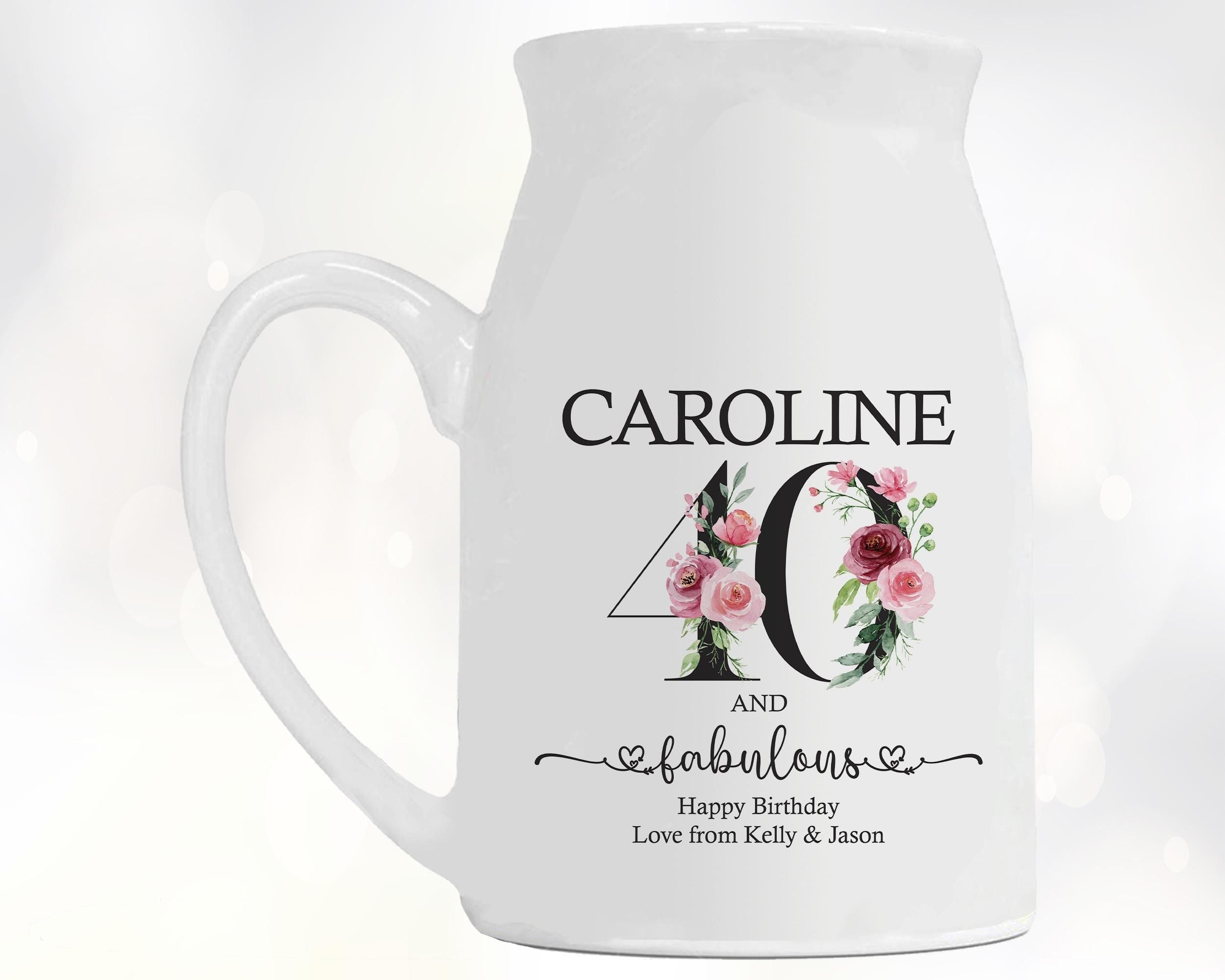 40th Birthday Gift for Women 40 and Fabulous Small Personalised Flower Pot Vase 1986 Gift for Her Ladies Floral Design Mum Daughter BNK40