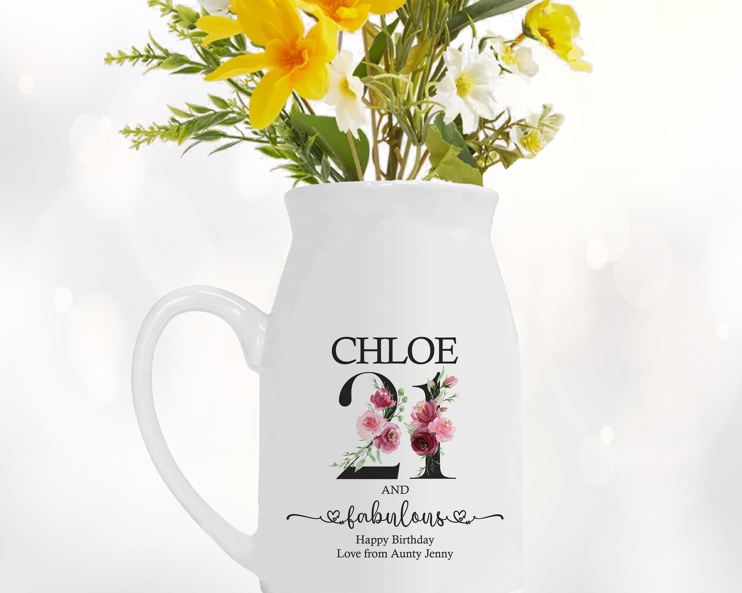 21st Birthday Gift for Her - 21 and Fabulous Small Personalised Flower Pot Vase 2005 Gift for Women Floral Design Daughter Sister BNK21