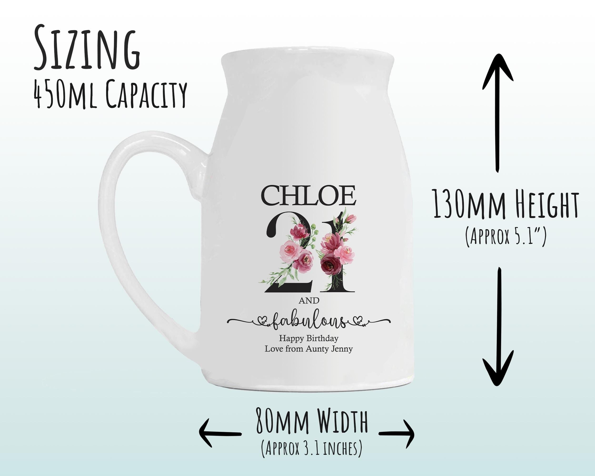21st Birthday Gift for Her - 21 and Fabulous Small Personalised Flower Pot Vase 2005 Gift for Women Floral Design Daughter Sister BNK21