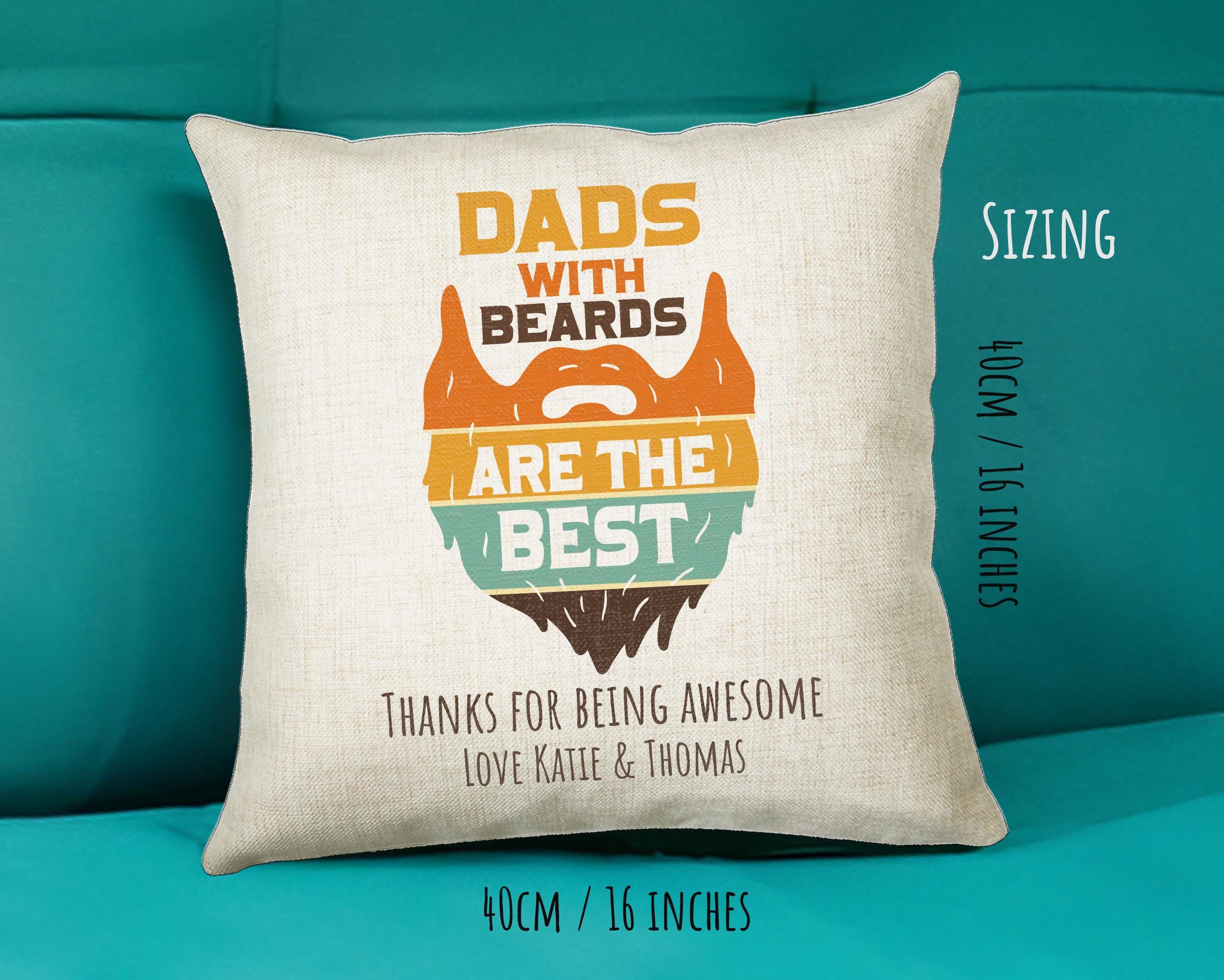 Fathers Day Golf Gift from Son Daughter - Personalised Dads With Beards Design Scatter Cushion Matching Daddy Mug Coaster Gift for Dad FD018