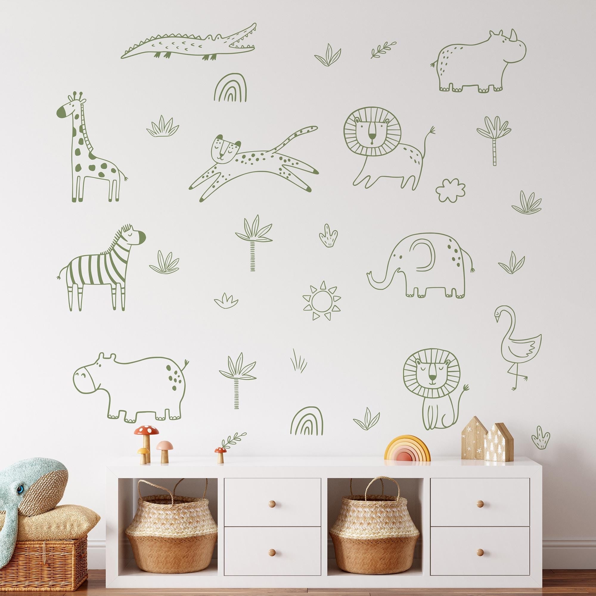 Jungle Animal Decals: Safari Nursery Decor, Removable Wall Art